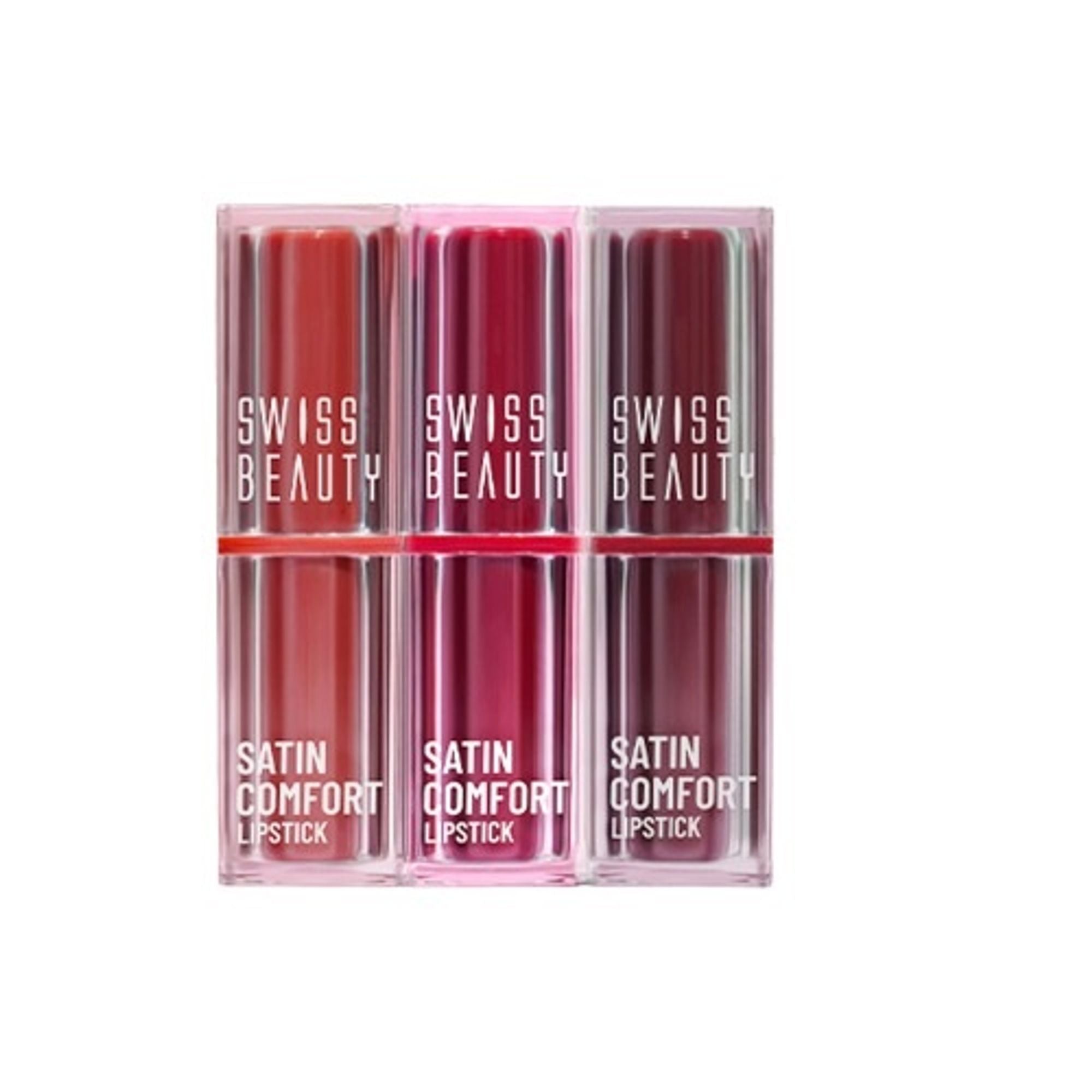 Swiss Beauty Satin Comfort Lipstick Trio 3-In-1 Combo - Pink And Mauve