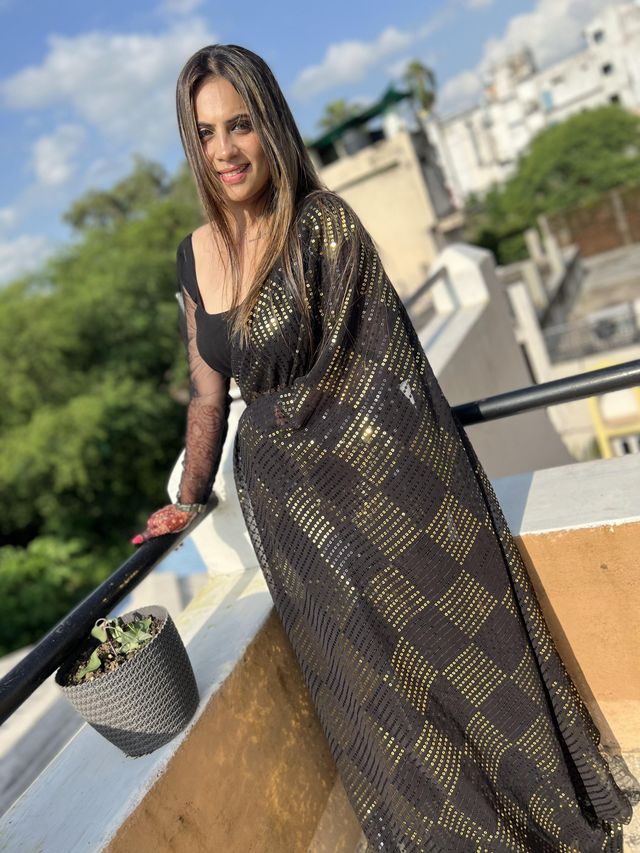 Aastha Black Soft Organza Beautiful Sequance Embroidery Work