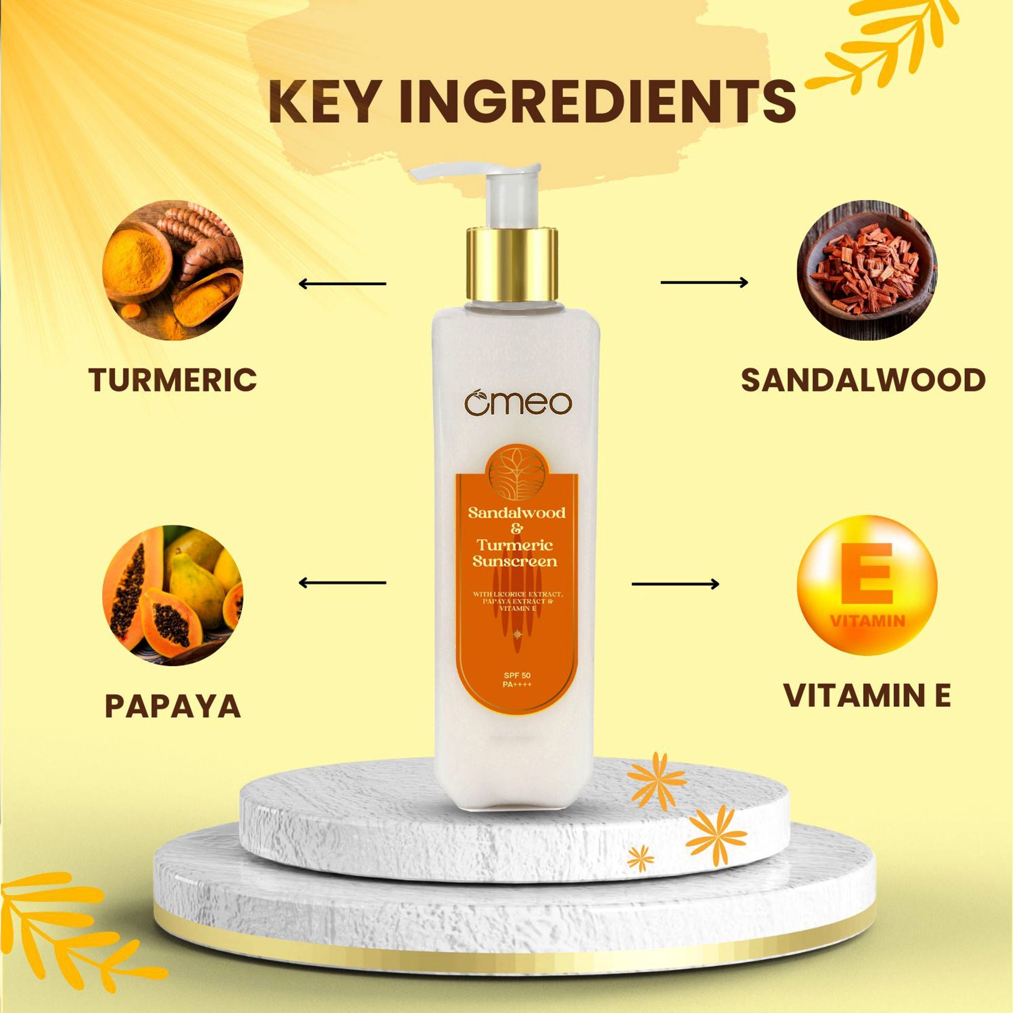 Omeo Sunscreen With Sandalwood, Turmeric, Papaya & Licorice Extract