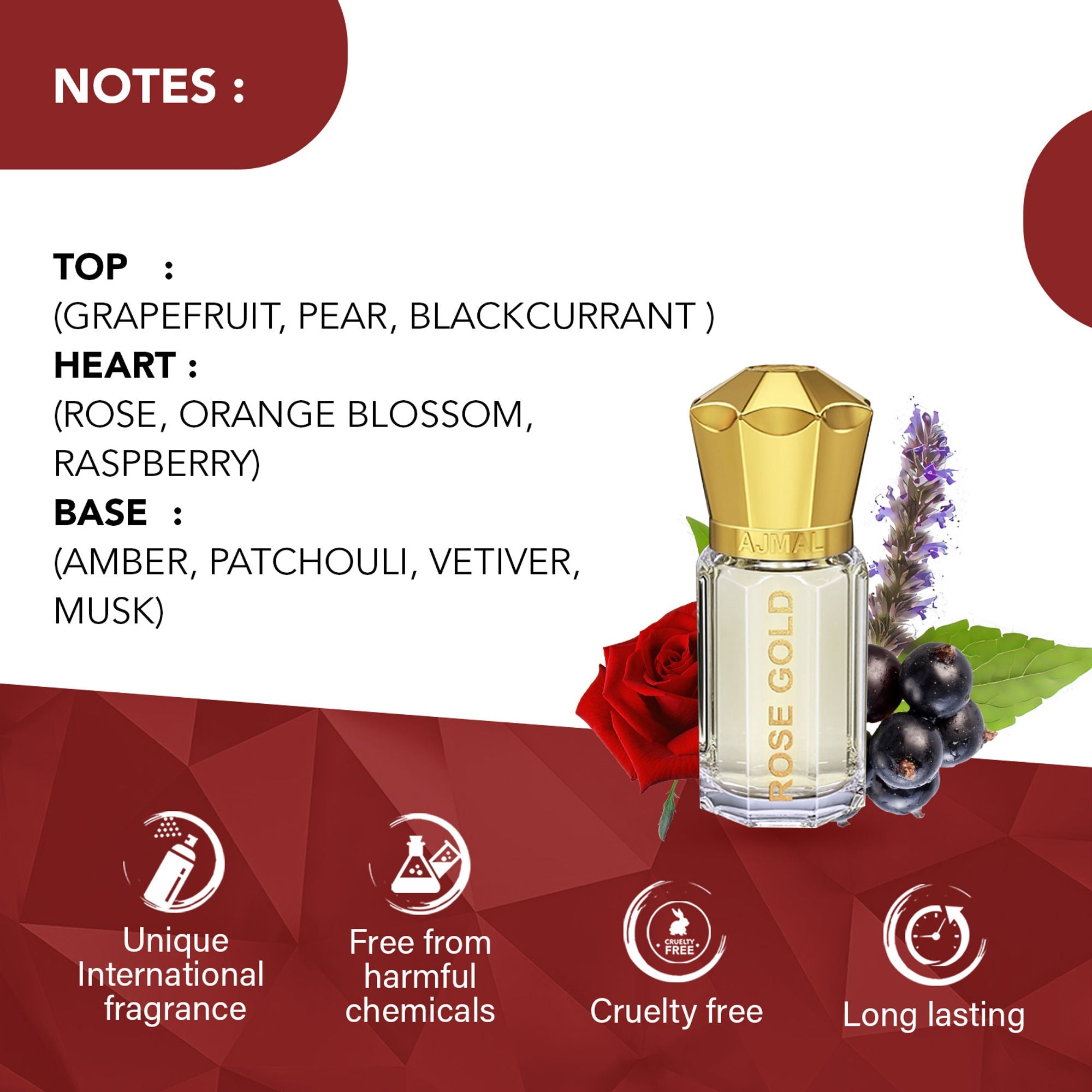 Ajmal India Rose Gold Attar Concentrated Perfume For Her