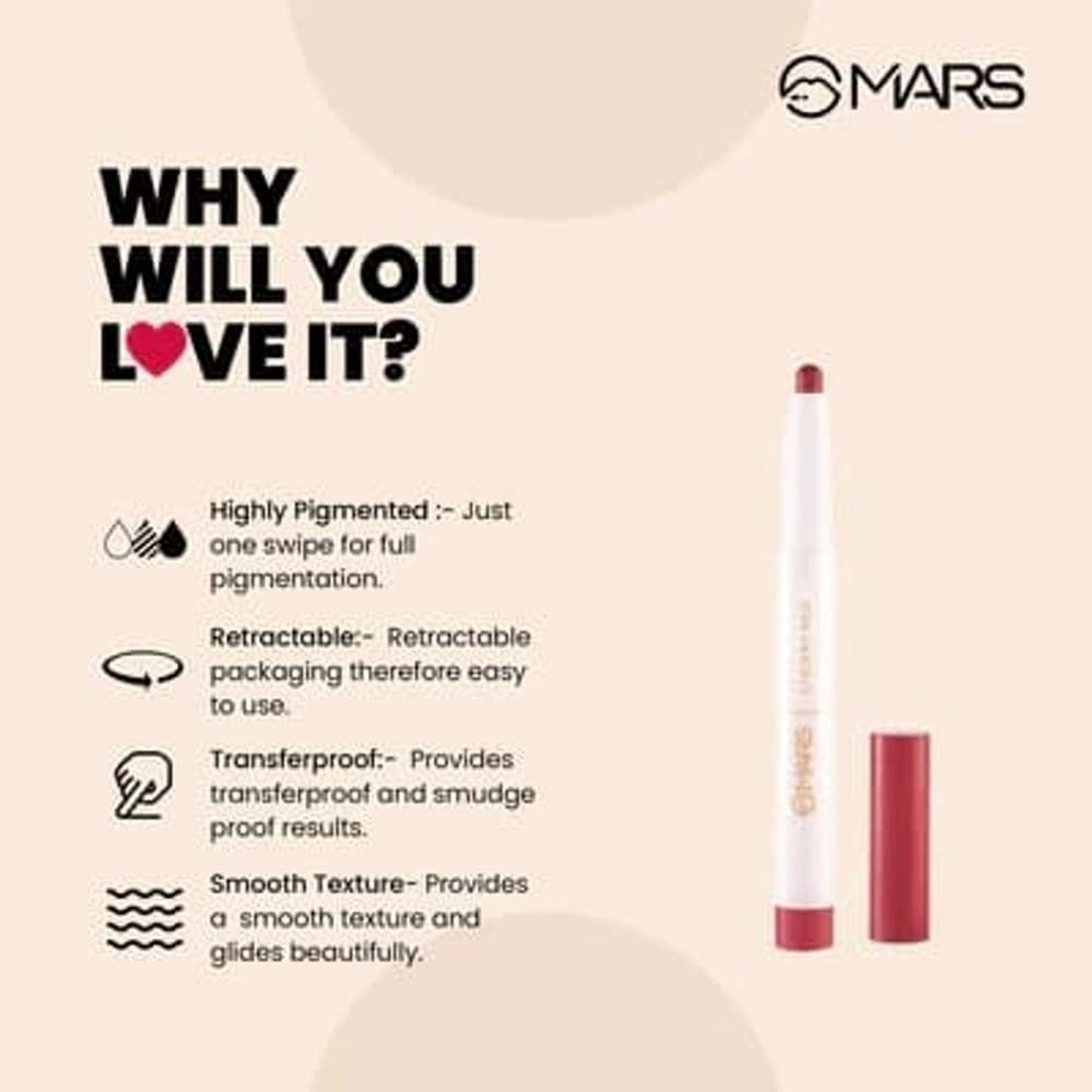 MARS Cosmetics Retractable Poppins Lipstick - Striking Magenta - 23