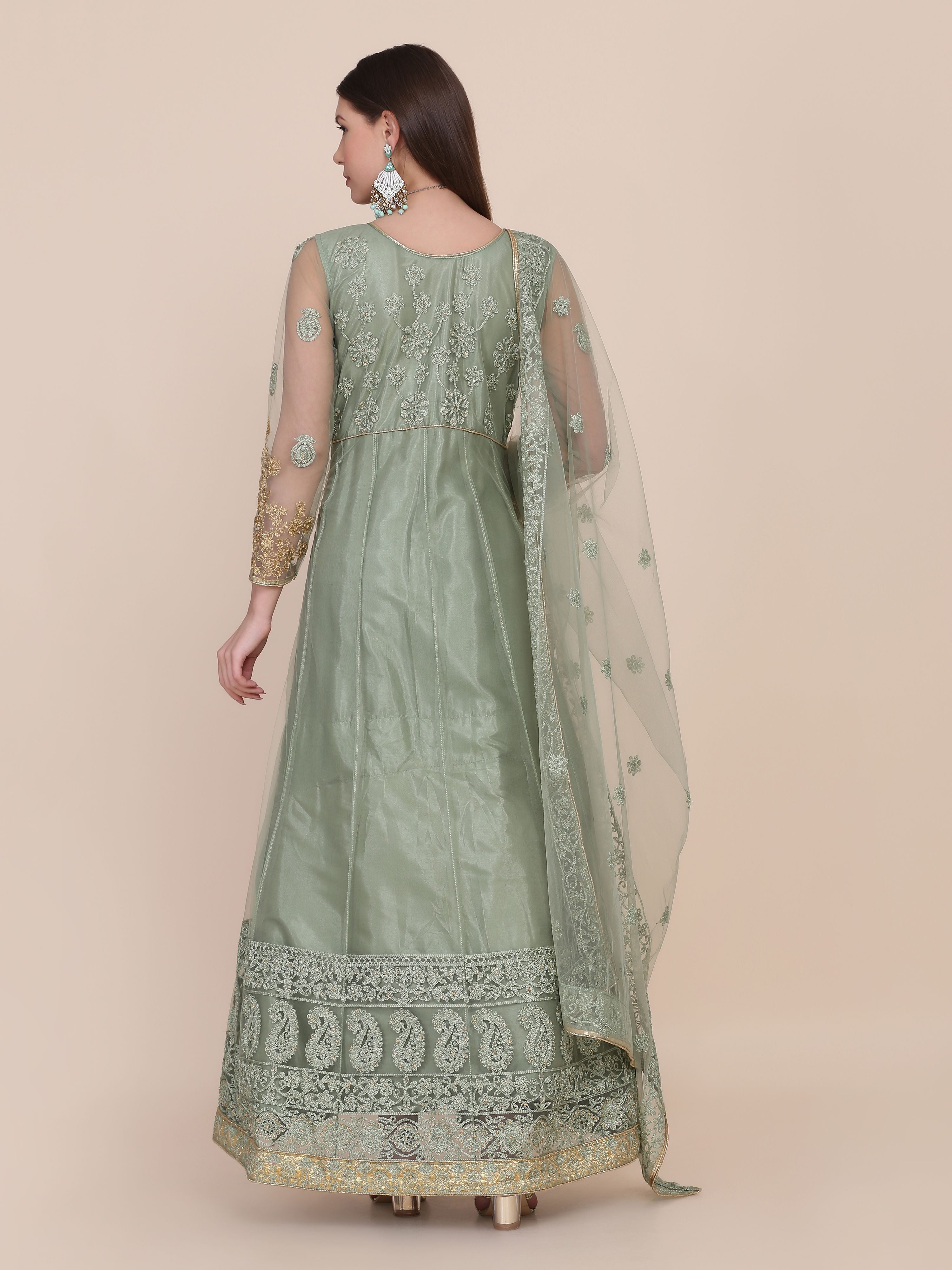 Aastha Light Freen Dupatta with Net top fabric Crepe Bottom fabric