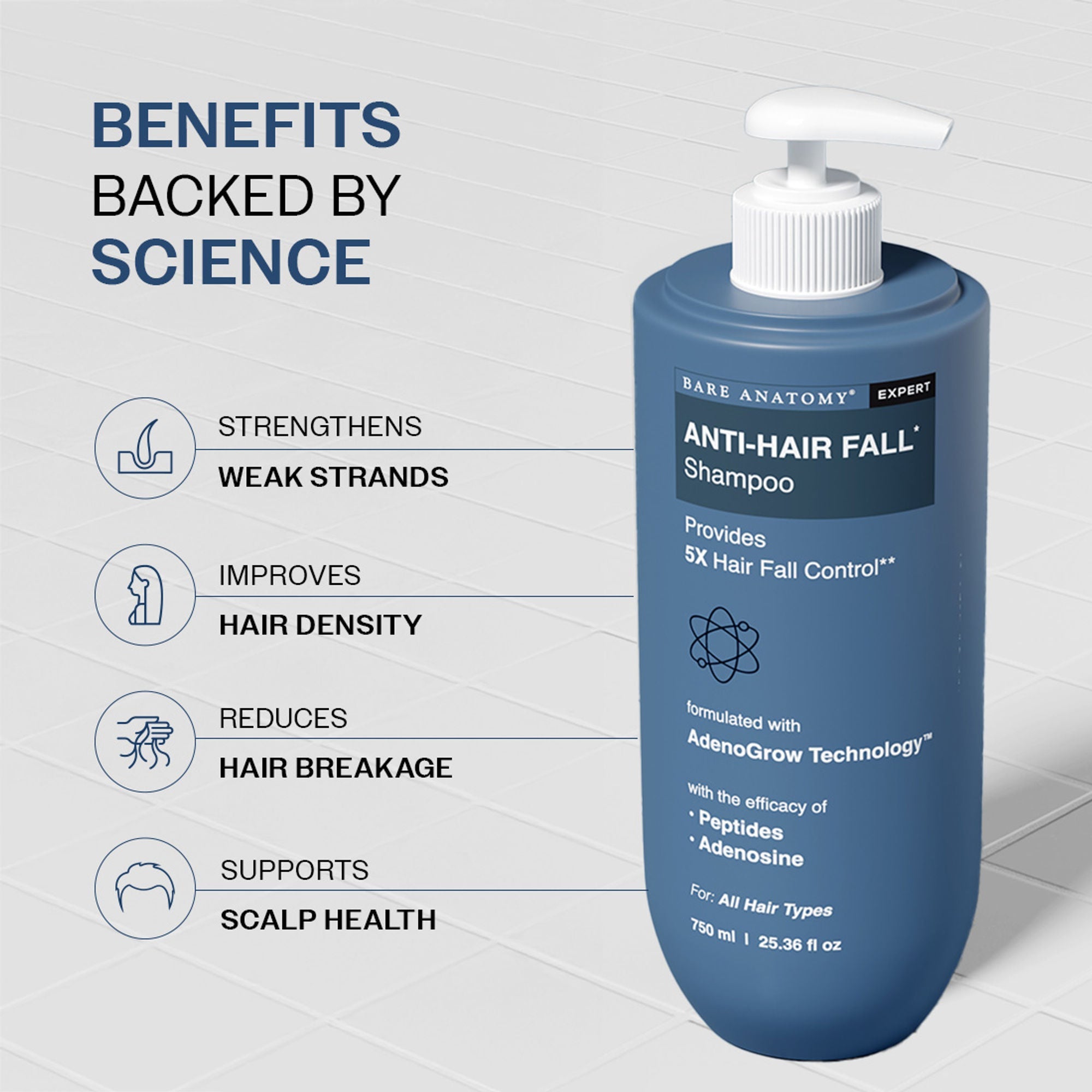 Bare Anatomy Anti-Hair Fall Shampoo 5X Hair Fall Control With Peptides