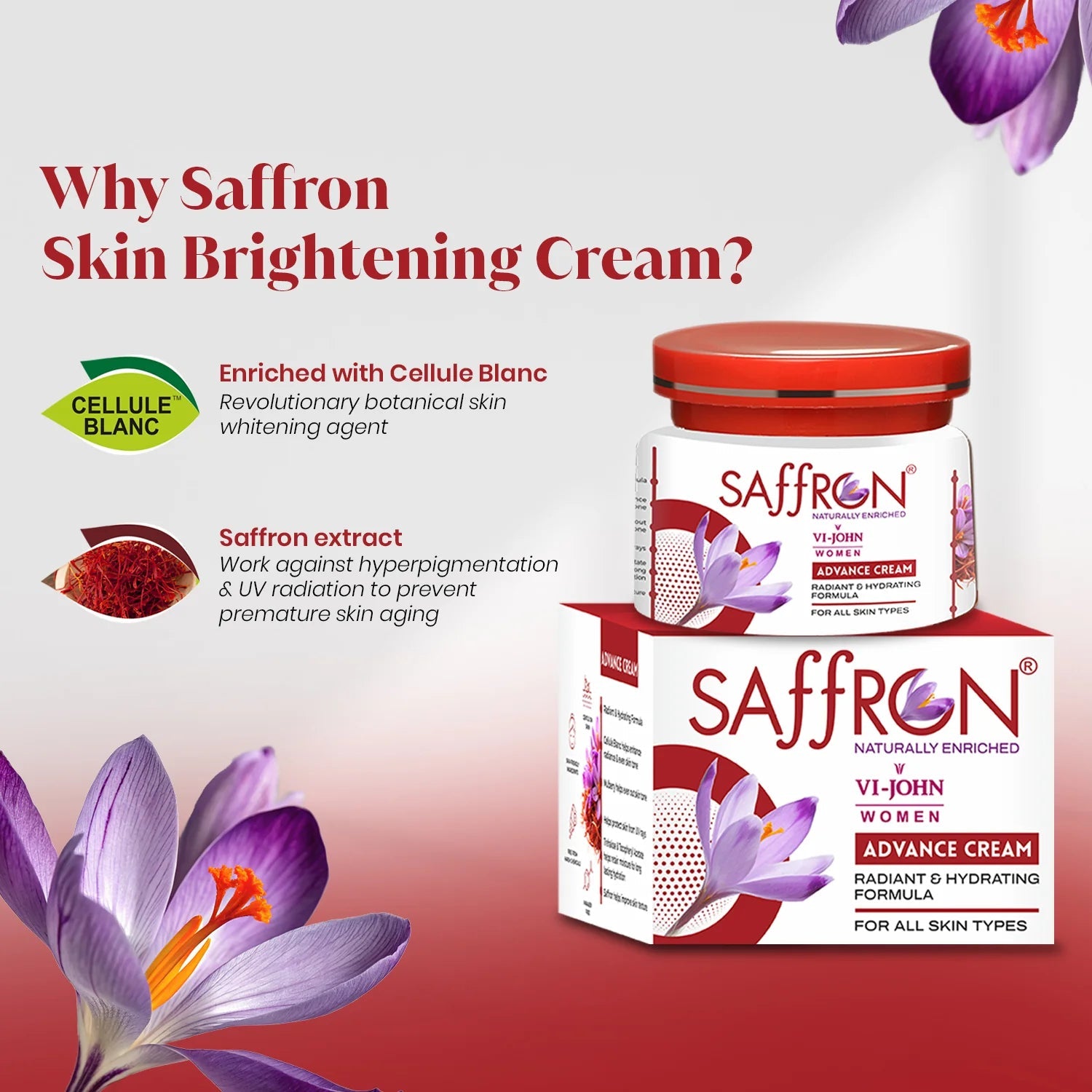 VI-JOHN Women Saffron Advance Skin Fairness Cream with Vitamin E & Mulberry Extracts