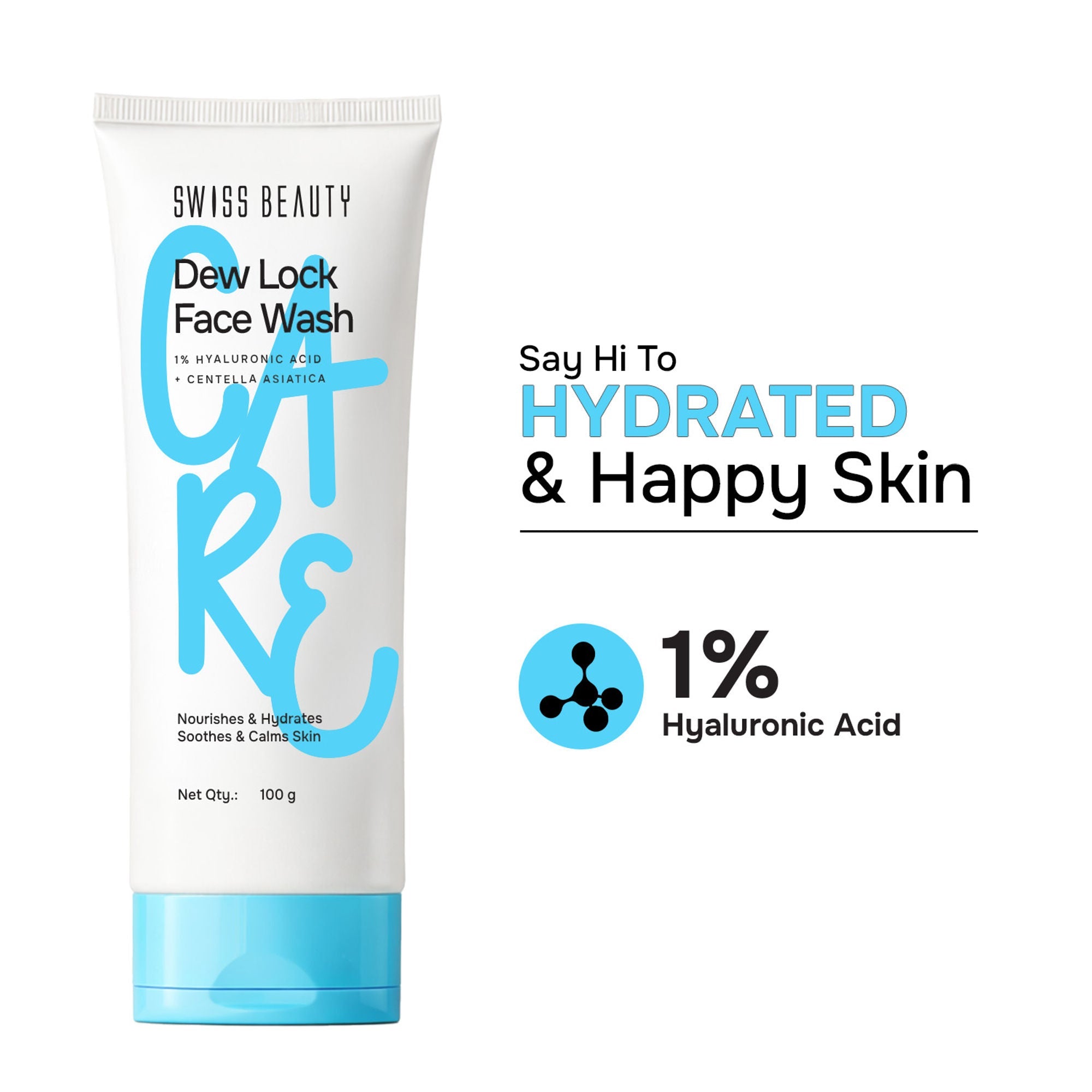 Swiss Beauty Care Dew Lock Face Wash 1% Hyaluronic Acid & Centella Asiatica, Deep Cleansing Action