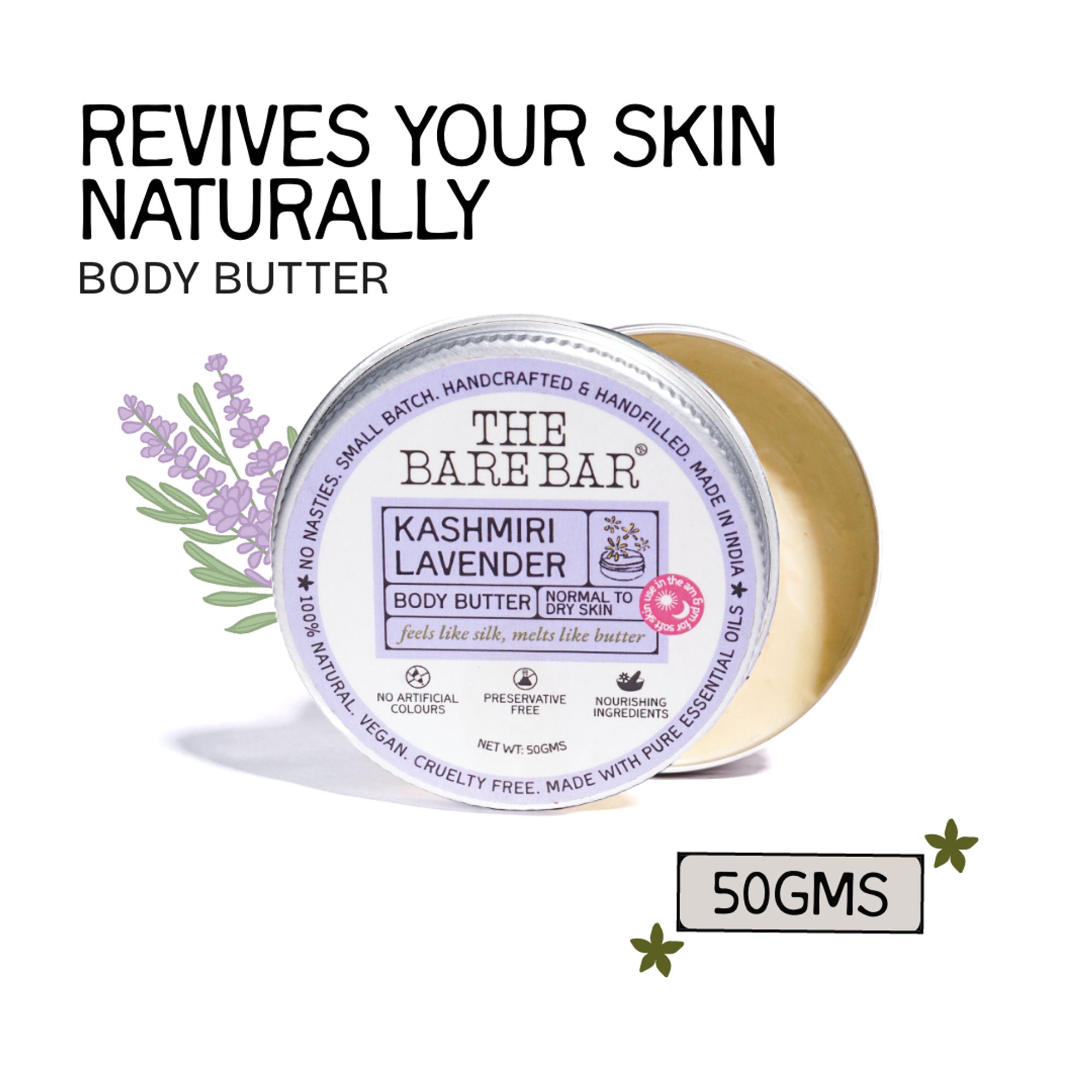 The Bare Bar Kashmiri Lavender Body Butter - Calming Body Cream With Shea And Mango Butters