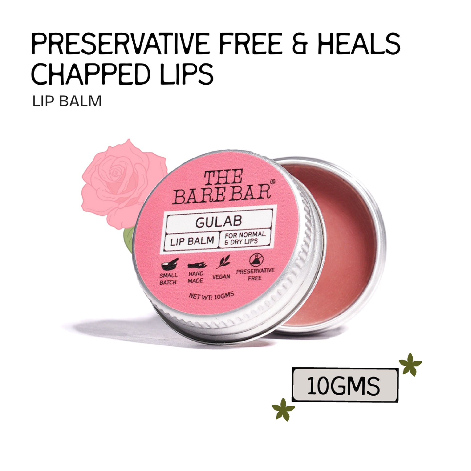 The Bare Bar Berry Blast Lip Balm - Buttery Moisture For Pigmented, Dry Lips - Gulab