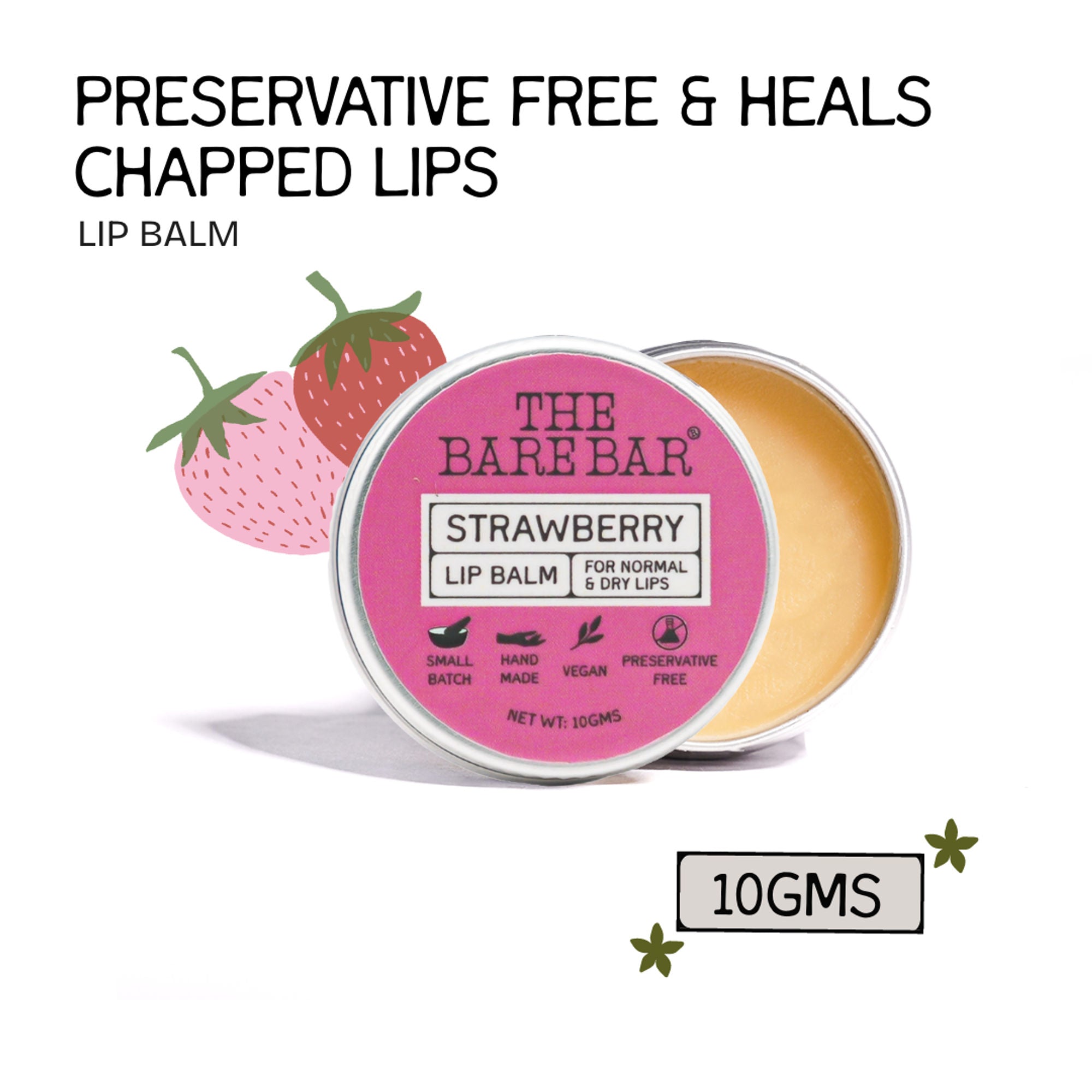 The Bare Bar Berry Blast Lip Balm - Buttery Moisture For Pigmented, Dry Lips - Strawberry