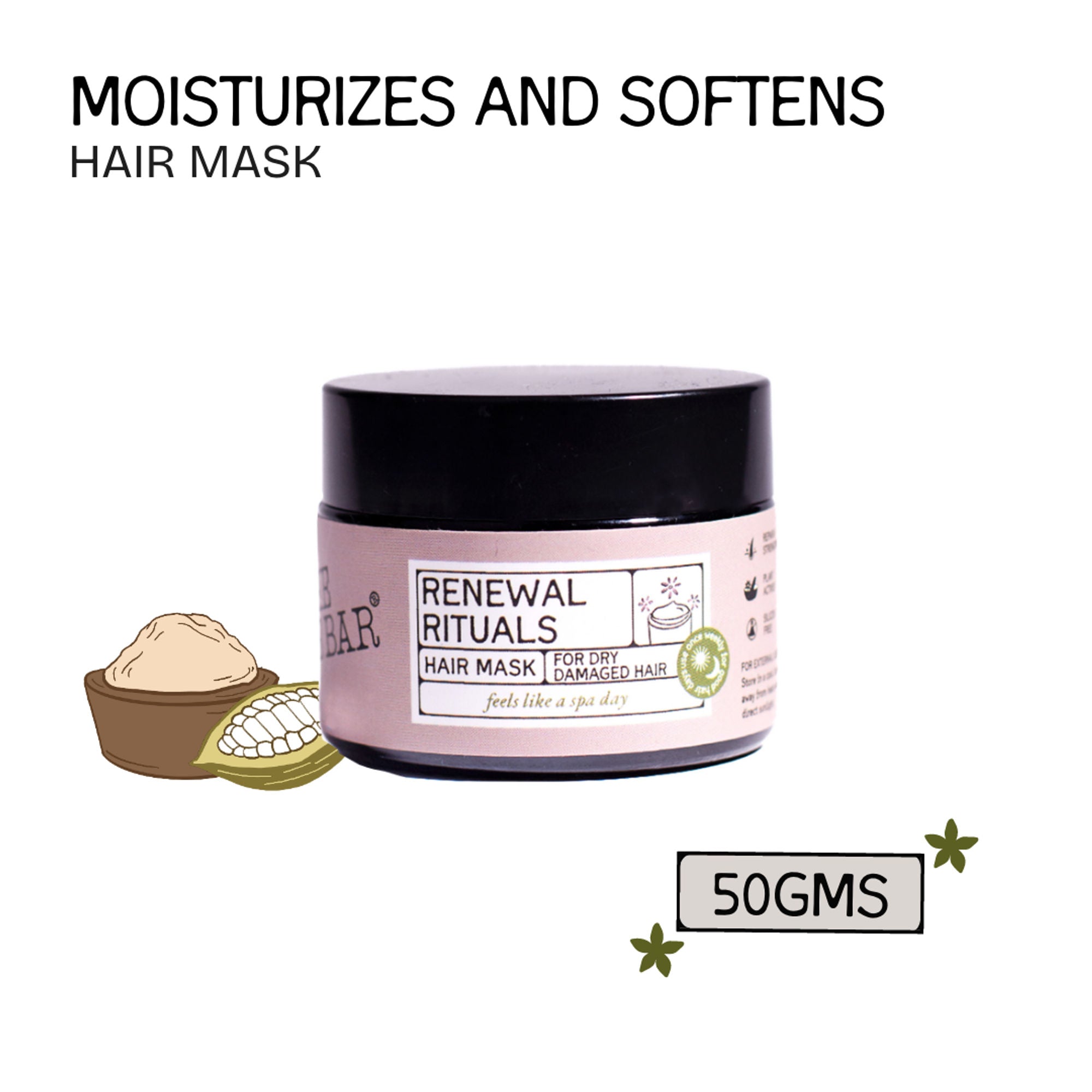 The Bare Bar Renewal Rituals Hair Mask - Deeply Hydrates & Repairs Dry, Damaged Hair Naturally