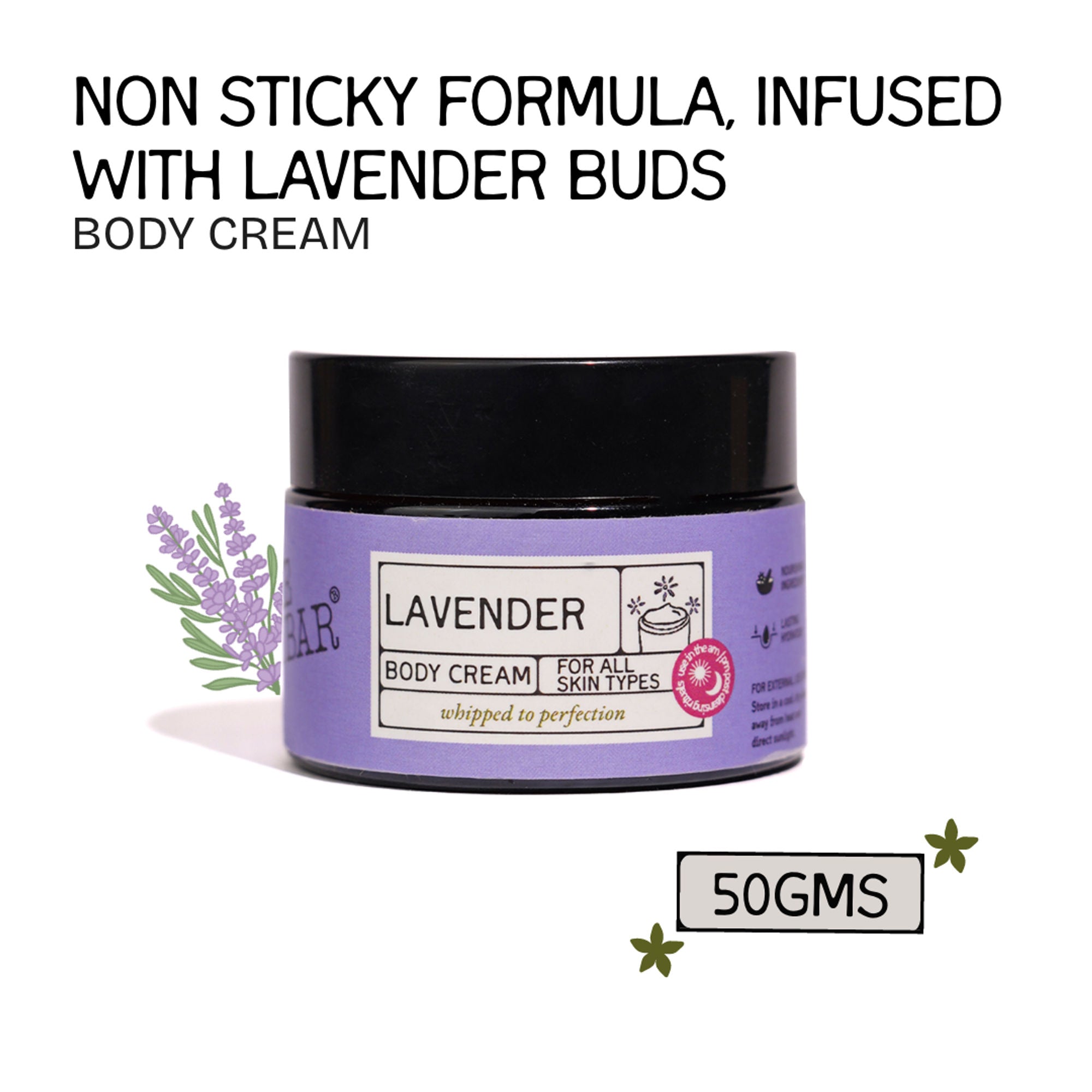 The Bare Bar Lavender Body Cream Floral Sweet Scent With Sandalwood & Lavender