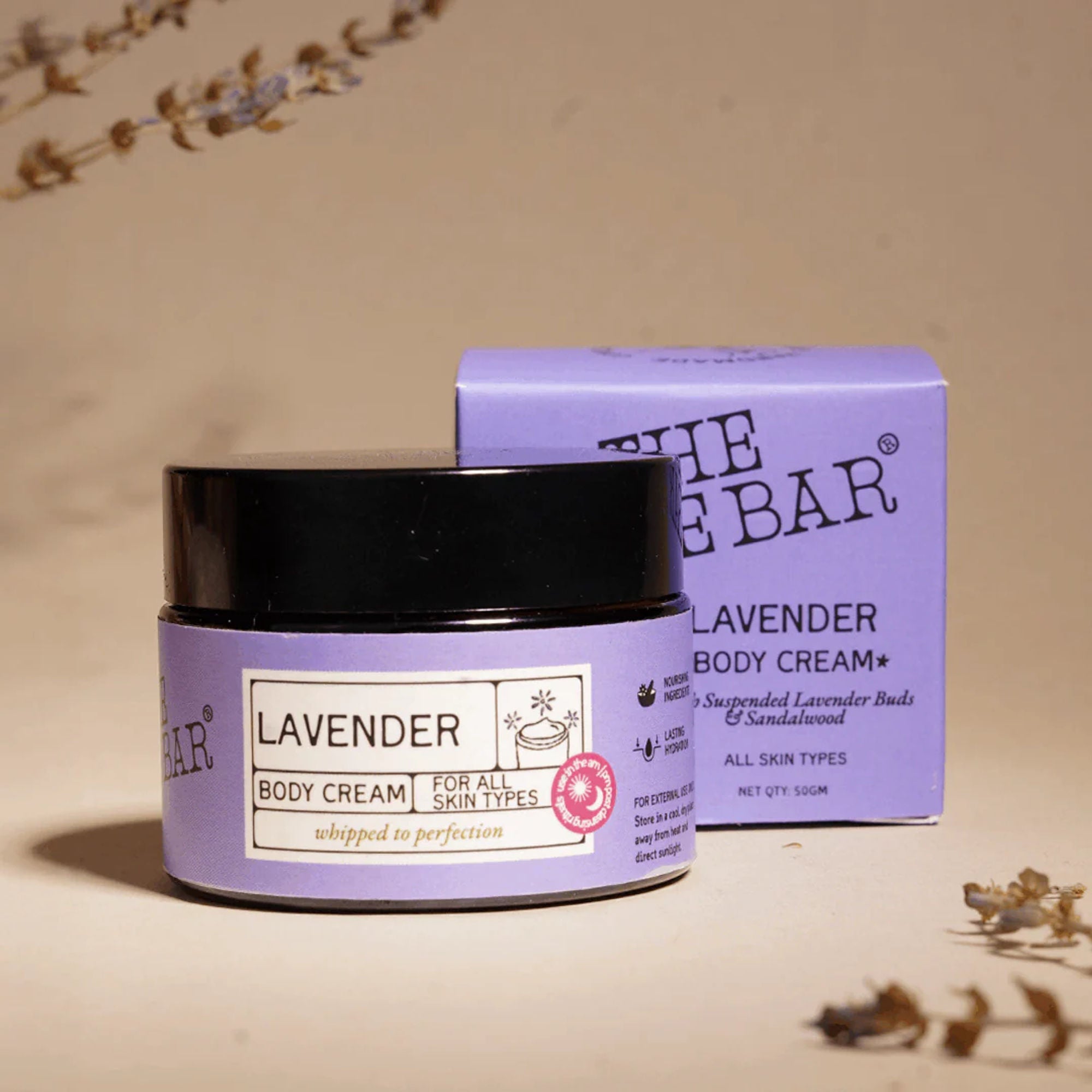 The Bare Bar Lavender Body Cream Floral Sweet Scent With Sandalwood & Lavender