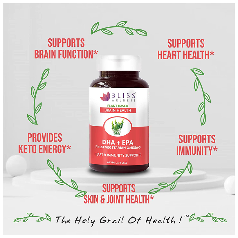 Bliss Welness Brain Health DHA + EPA Finest Vegetarian Omega-3 Veg Capsule