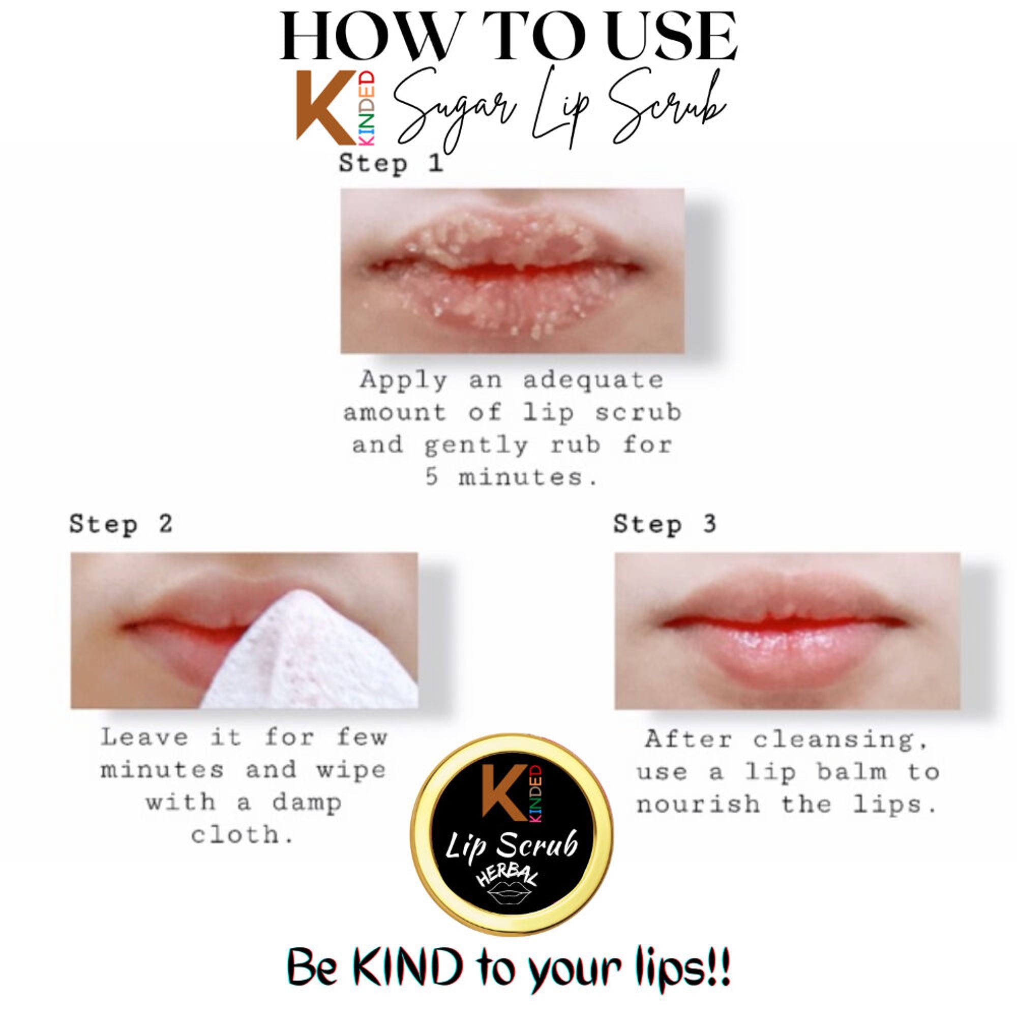 KINDED Lip Sugar Scrub Herbal Exfoliator - Beetroot
