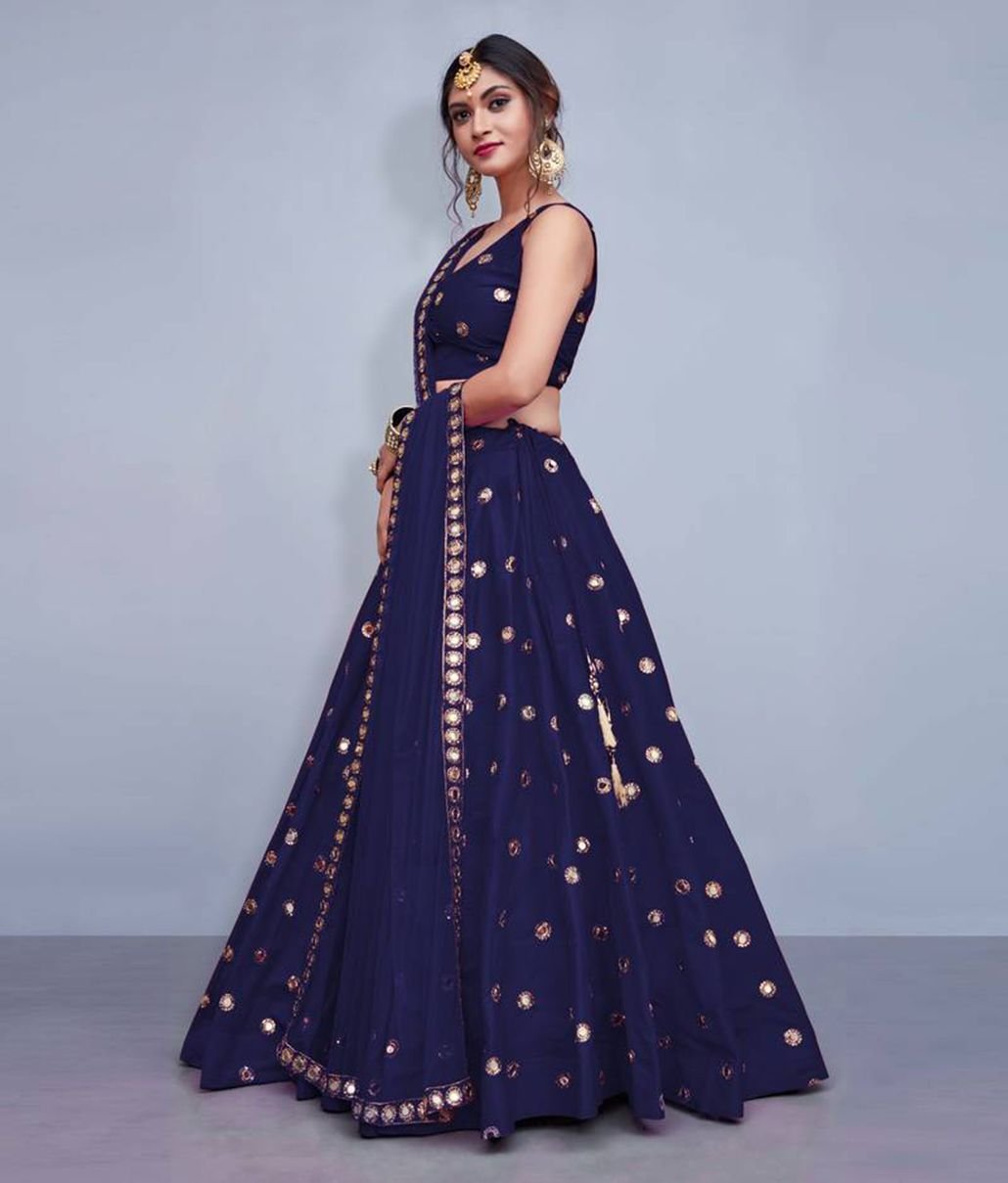 Aastha fashion Navy Blue Stain lehanga blouse Embroidered work - Prithvi Mart