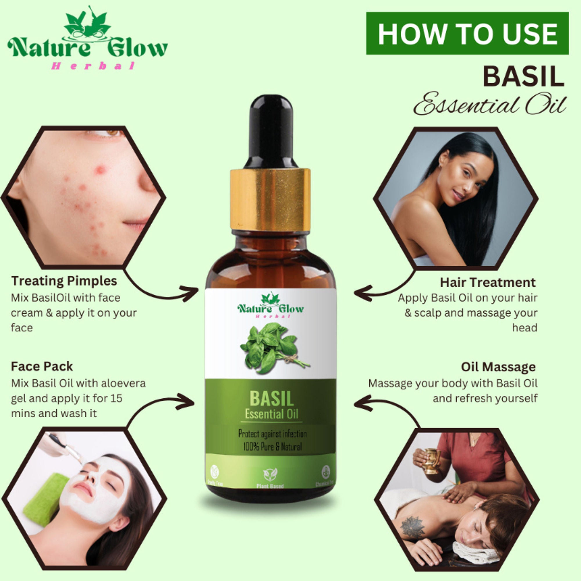 Nature Glow Herbal Tea Tree & Eucallypatus & Basil Essential Oil Combo