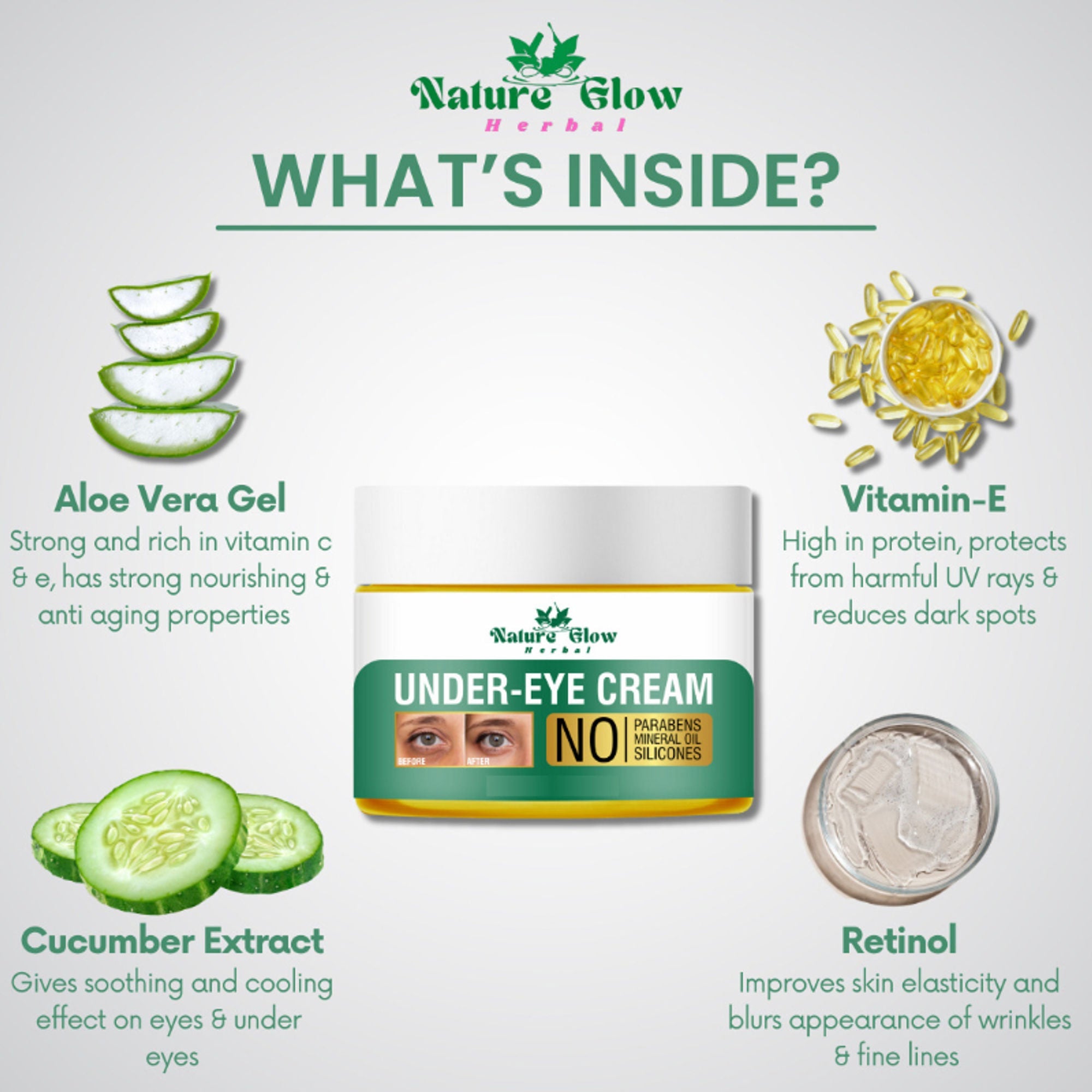 Nature Glow Herbal Under Eye Cream & Caffiene Roll On Combo
