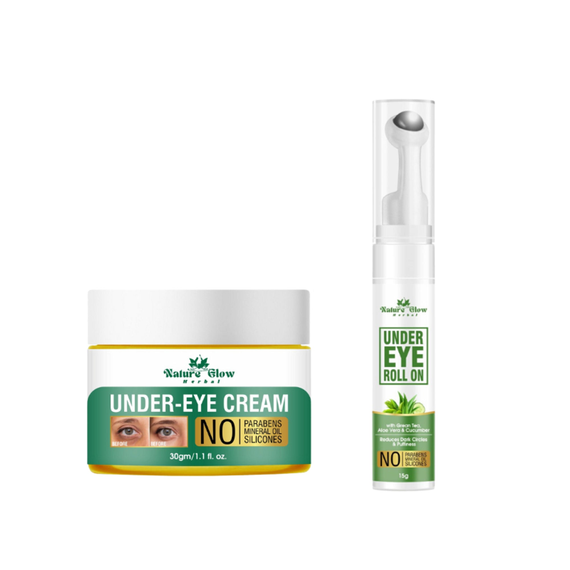 Nature Glow Herbal Under Eye Cream & Greentea Gel Roll On Combo