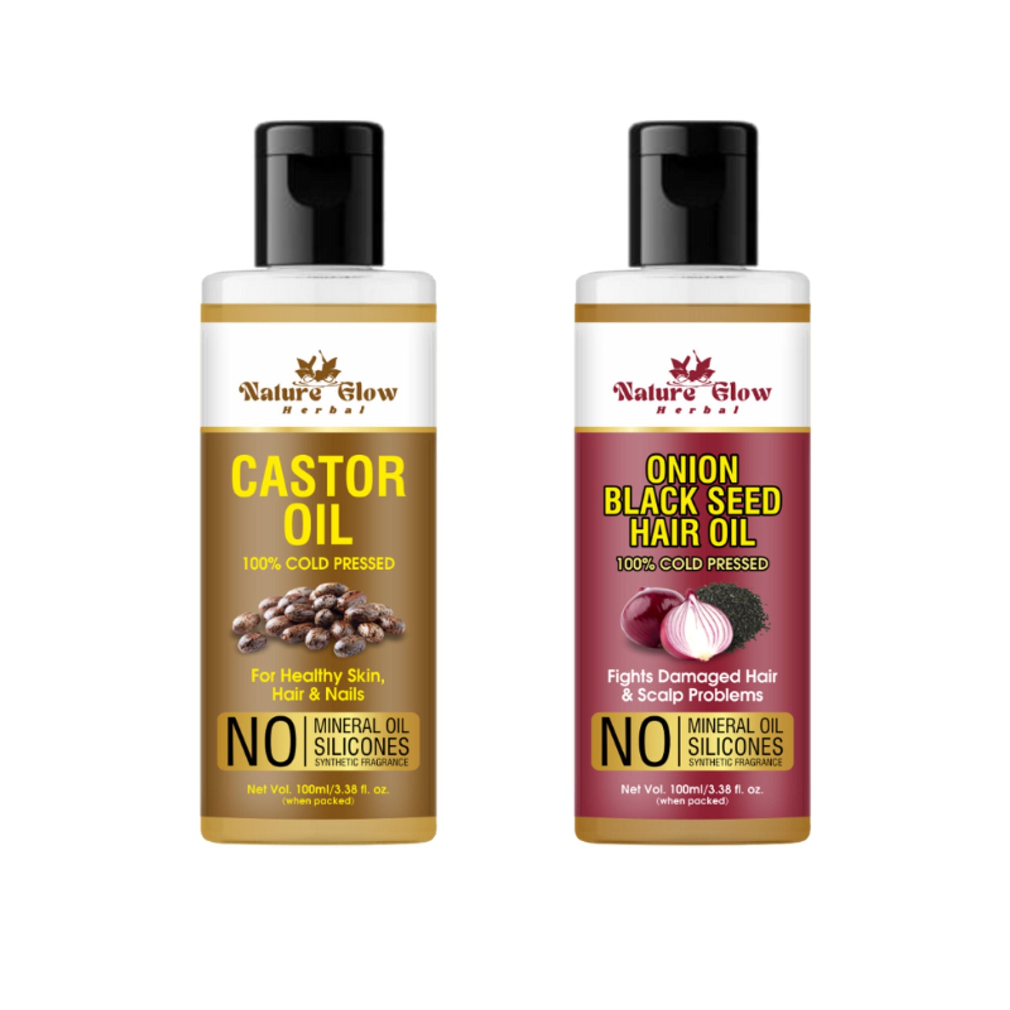 Nature Glow Herbal Castor & Onion With Black Seed Hair Oil Combo