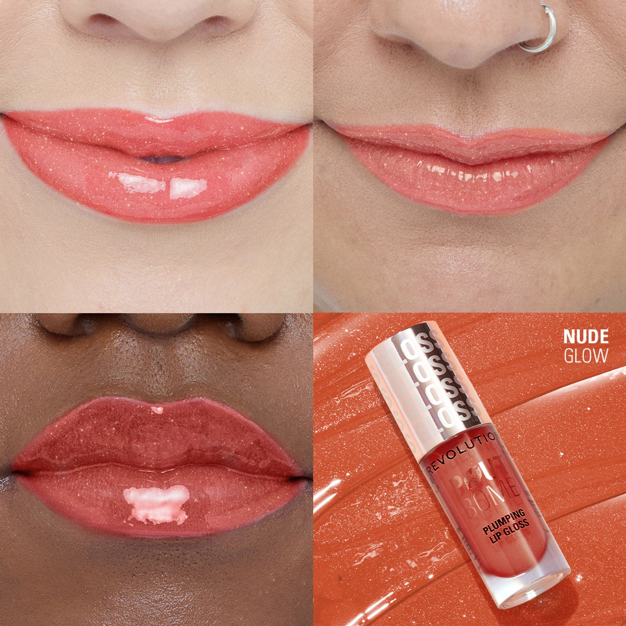 Makeup Revolution Pout Bomb Shimmer Lip Gloss - Nude Glow