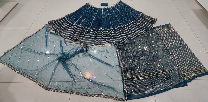Aastha fashion Blue Faux Georgette lehanga blouse fabric Sequence with Thread and Jari Embroidery Work