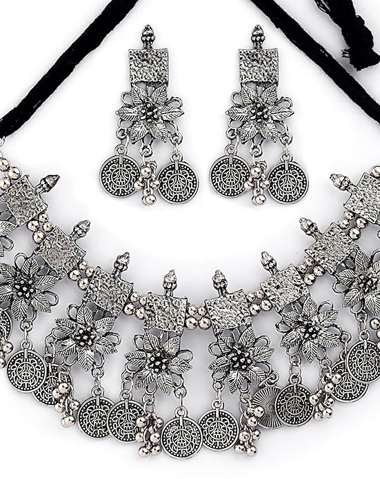Diva Fashion Latest Stylish Fancy Oxidized Traditional | Navratri and Garba (dandia) | Oxidised Choker Necklace Jewellery Set for Women
