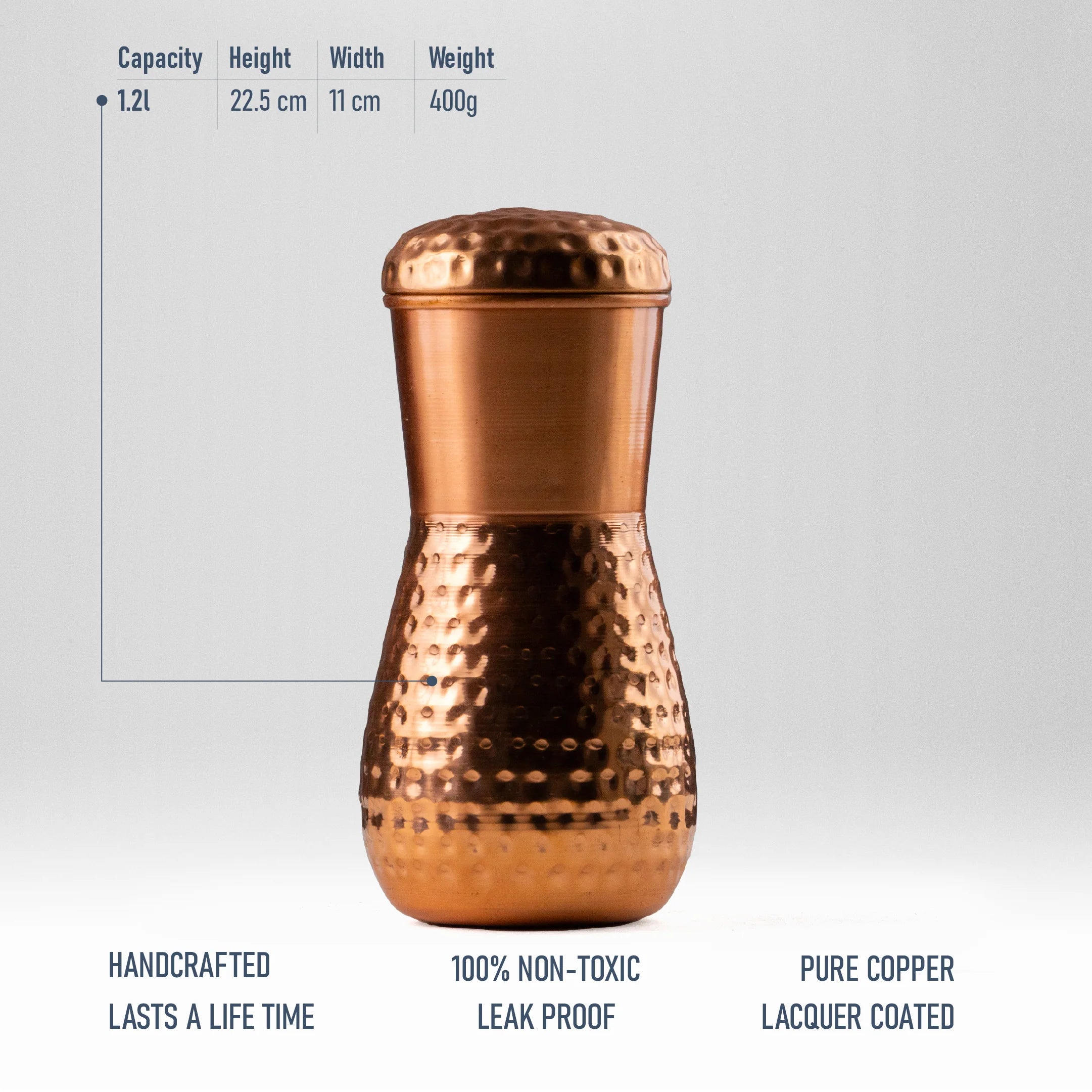 Health Smith Pure Copper Marina Jar Classic for Water | Copper Utensil for Water