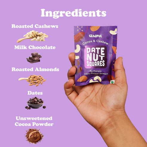 Gladful Date Nut Squares - Cocoa & Cashew: 8 Bars