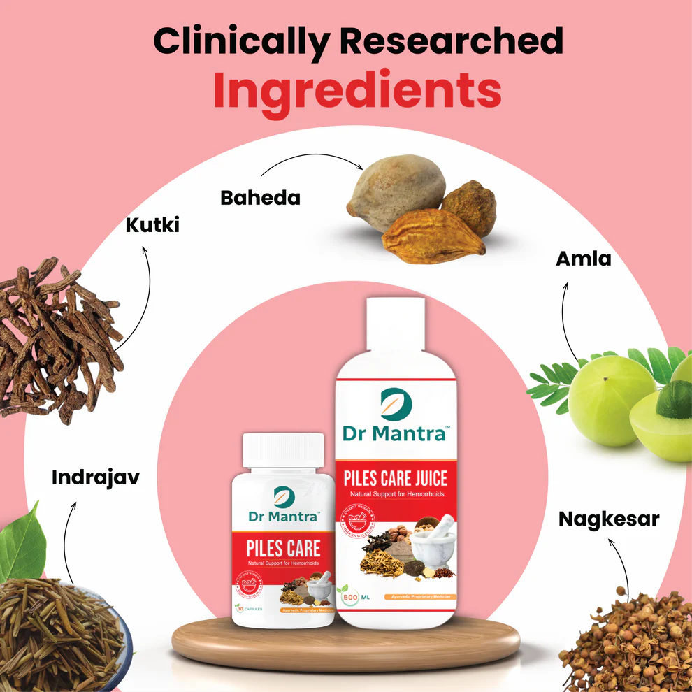 Dr Mantra Piles Care Combo - 500ml Juice + 30 Capsules for Piles & Constipation Relief