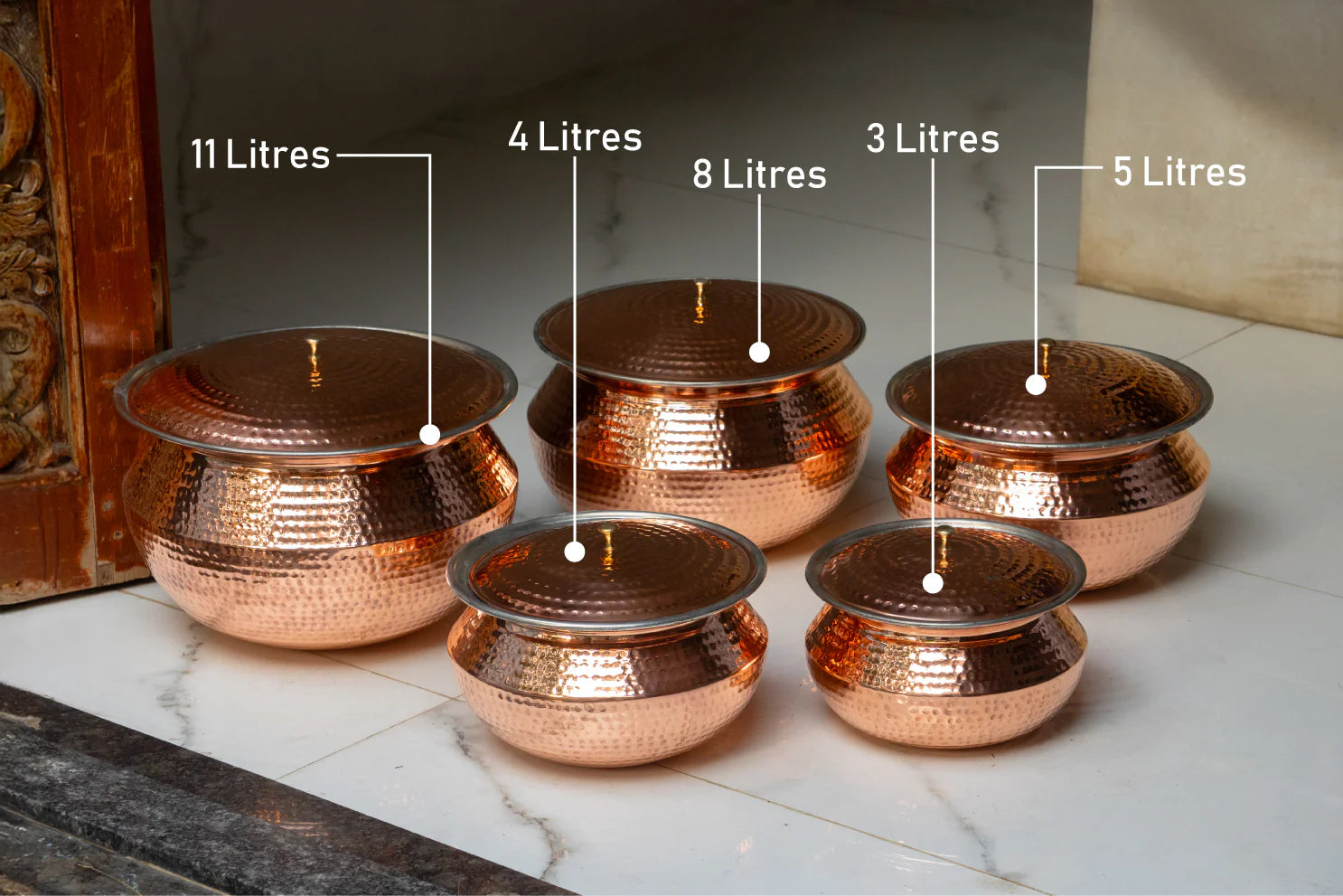 Health Smith Pure Copper Round Handi With Lid for Cooking – Tin Coated (Kalai)