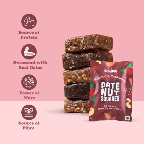 Gladful Date Nut Squares - Almond & Cranberries: 8 Bars