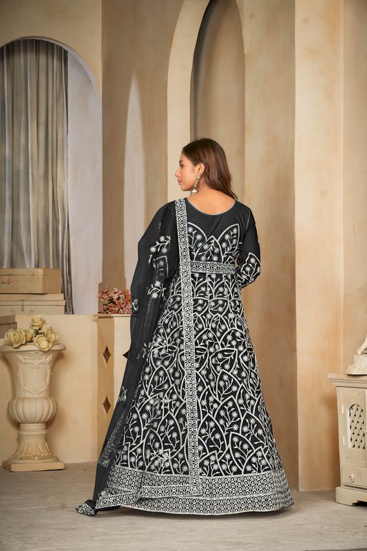 Aastha Black with Net top fabric Santoon Net Bottom fabric