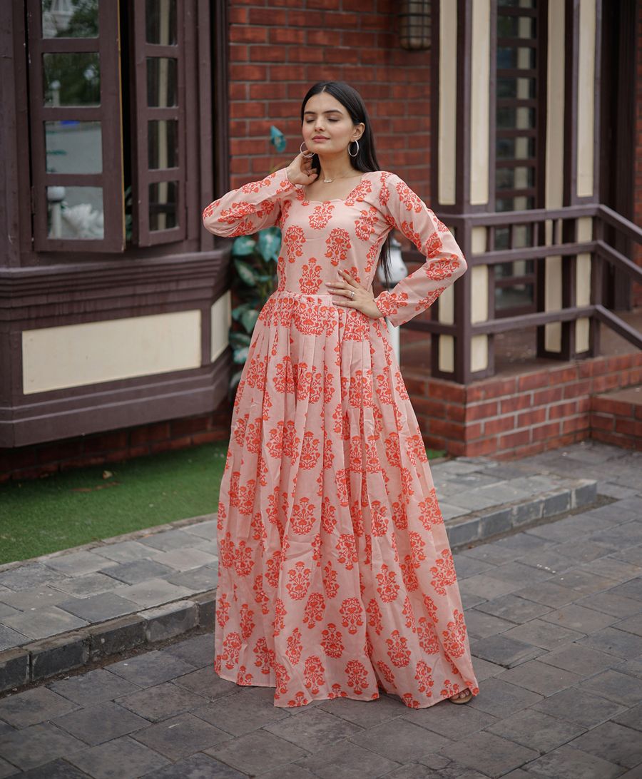 Aastha Multi Pure Chanderi with Gown fabric Heavy Digital Print