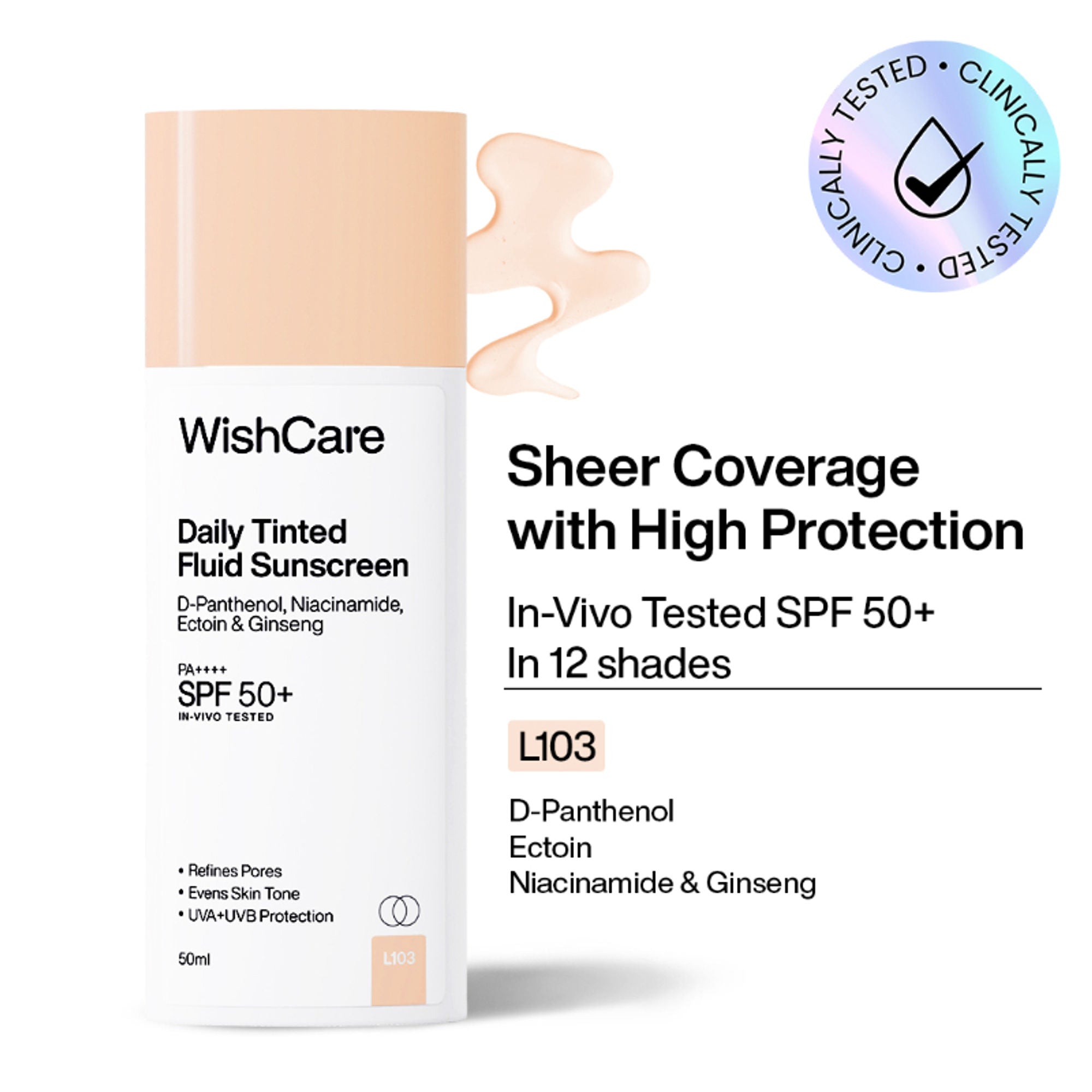 Wishcare Daily Fluid Tinted Sunscreen SPF50PA++++ - L103