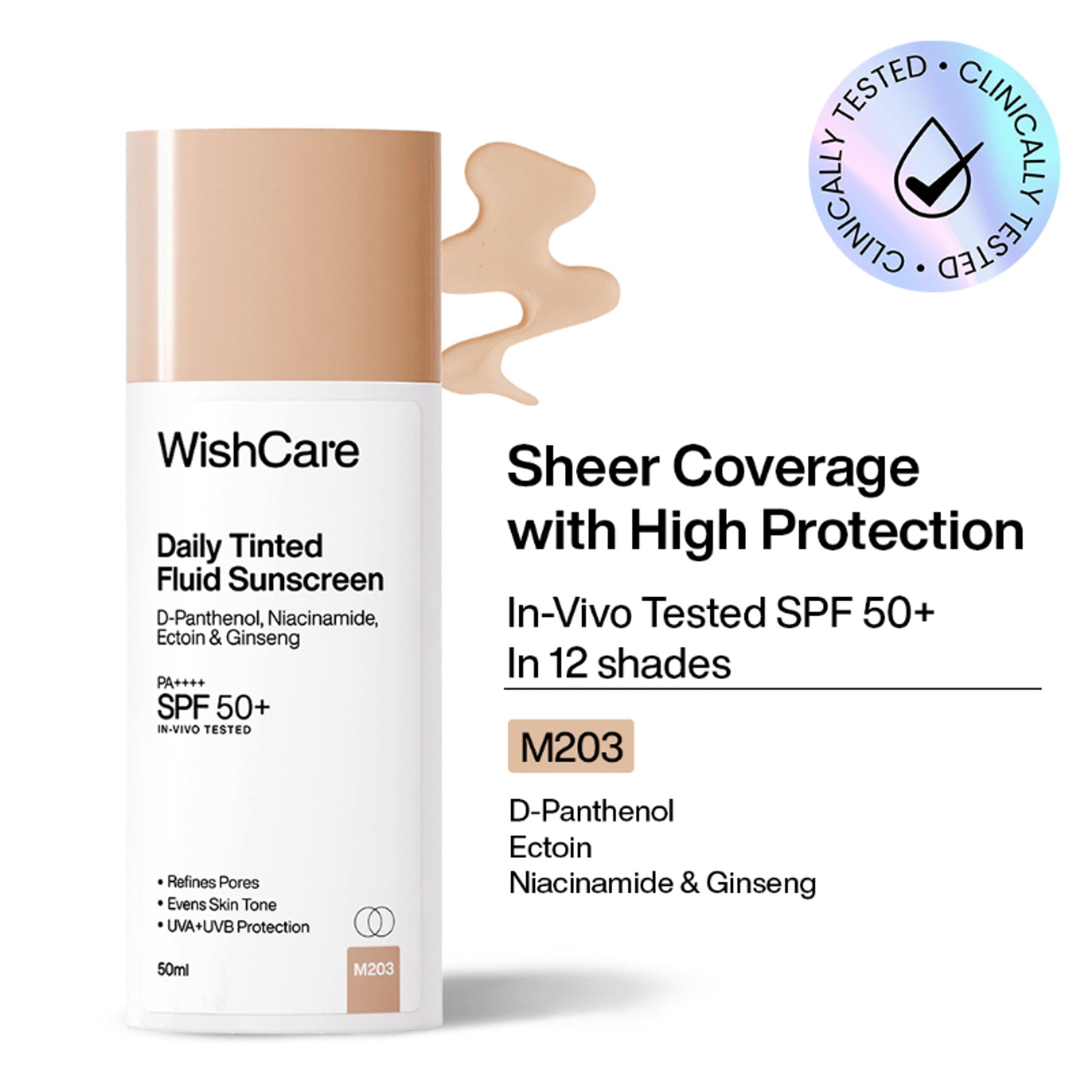 Wishcare Daily Fluid Tinted Sunscreen SPF50PA++++ - M203