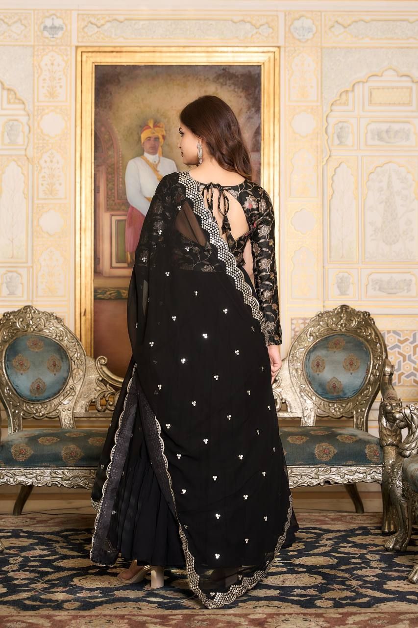 Aastha Black Fox Georgette with Micro Cotton pure zecard work