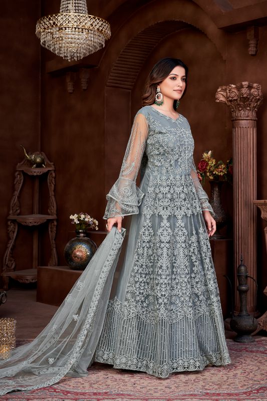 Aastha Grey Green Dupatta with Net top fabric Crepe Bottom fabric