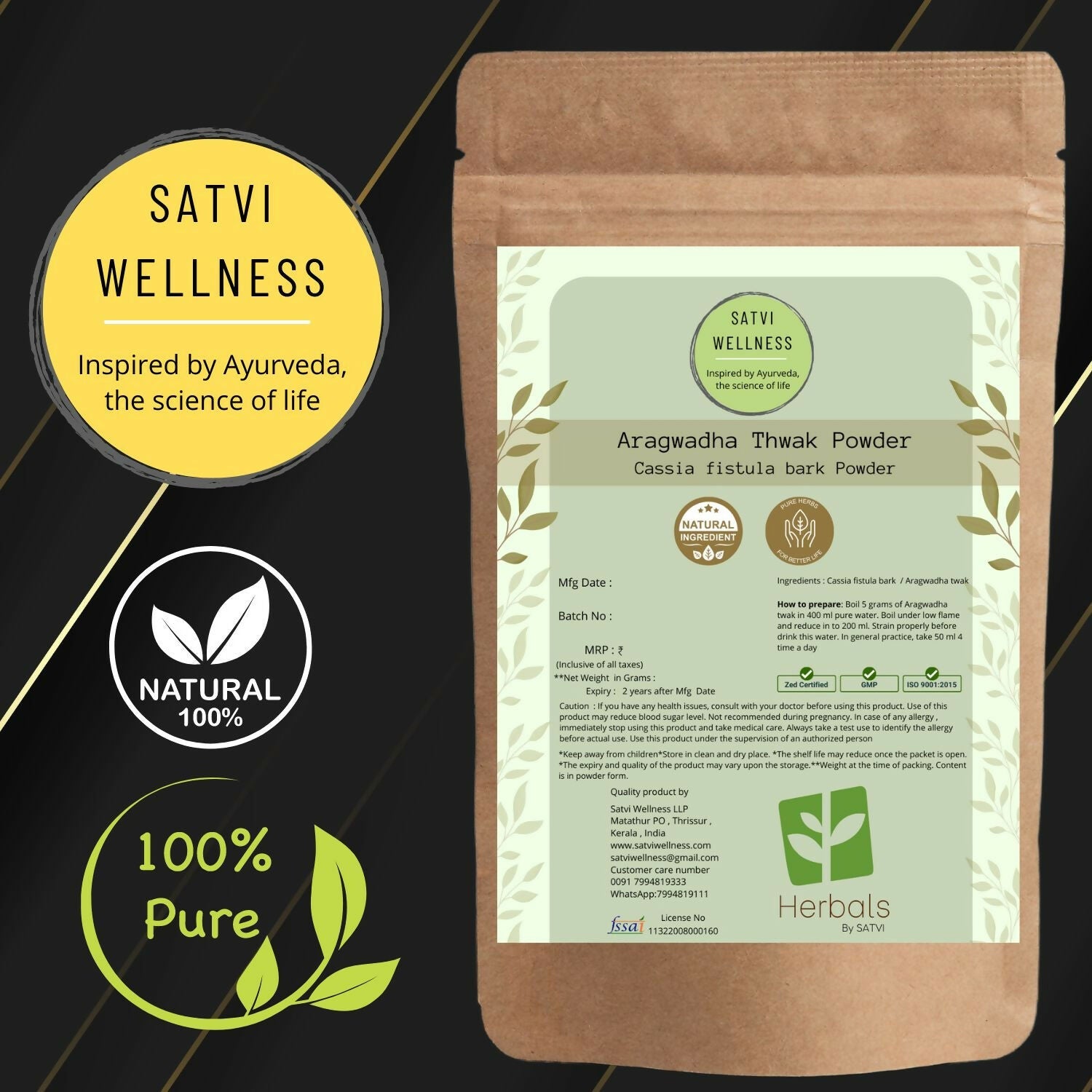 Satvi Wellness Aragwadha Bark Powder | Purging Cassia