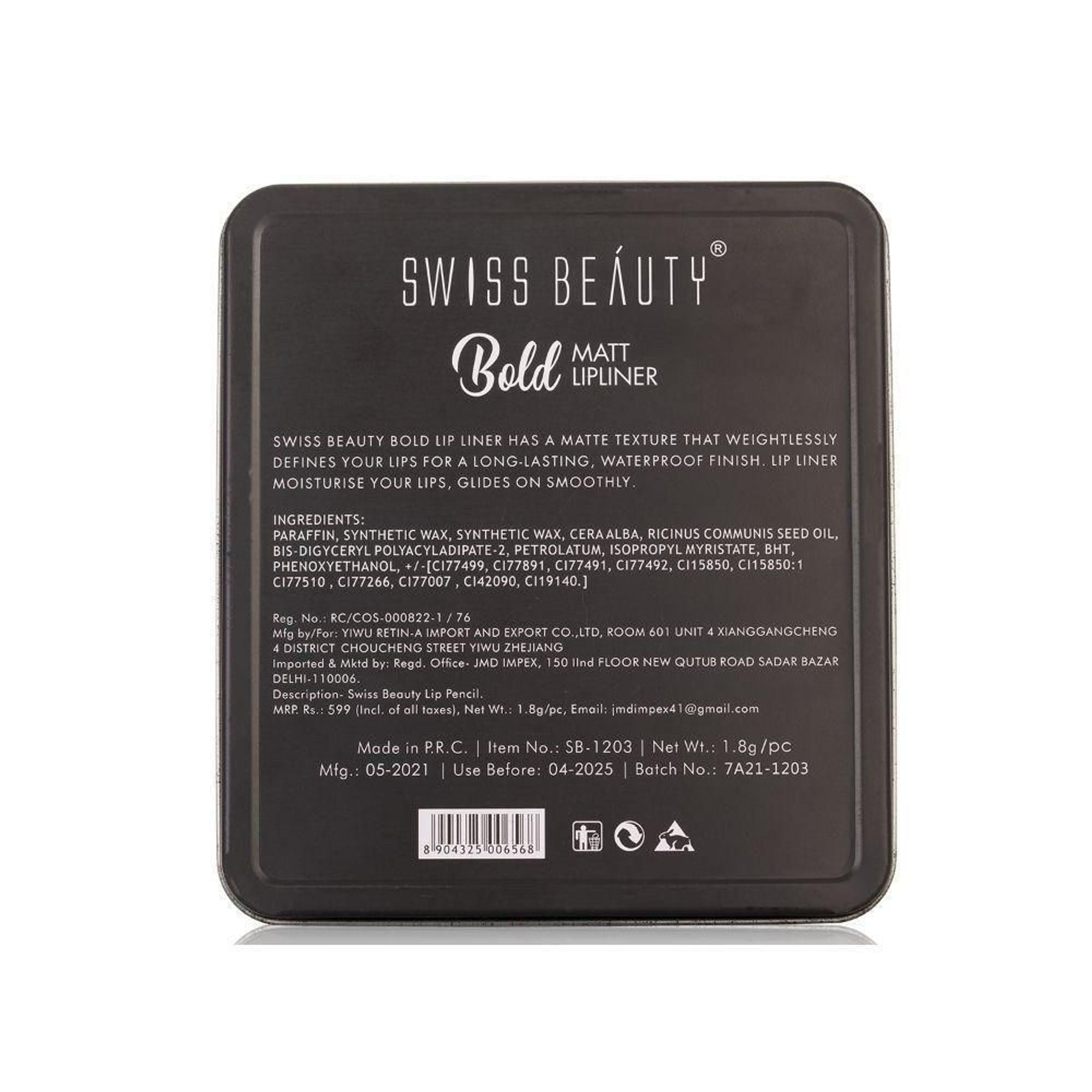 Swiss Beauty Bold Matt Lip Liner Pencil, Long-lasting , Matte Finish , Non-Drying - Pack of 12