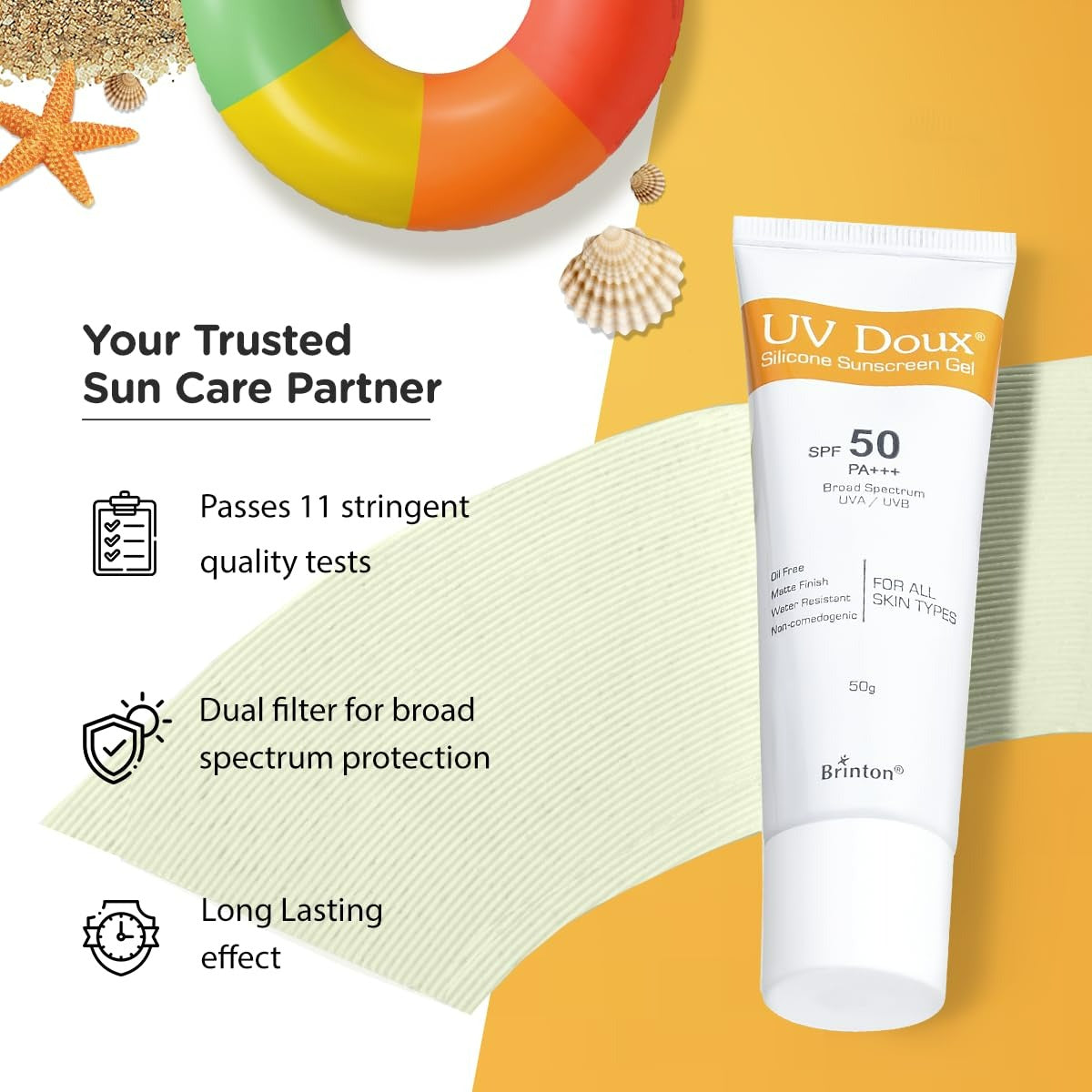 Brinton UV Doux Silicone Sunscreen Gel For Face & Body with SPF 50 PA+++