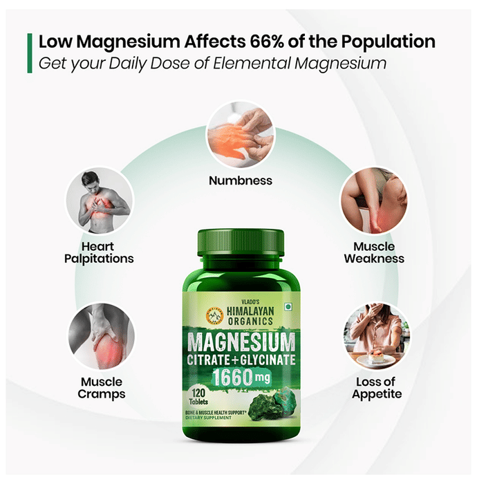 Himalayan Organics Magnesium Citrate+Glycinate Tablets (1660mg)