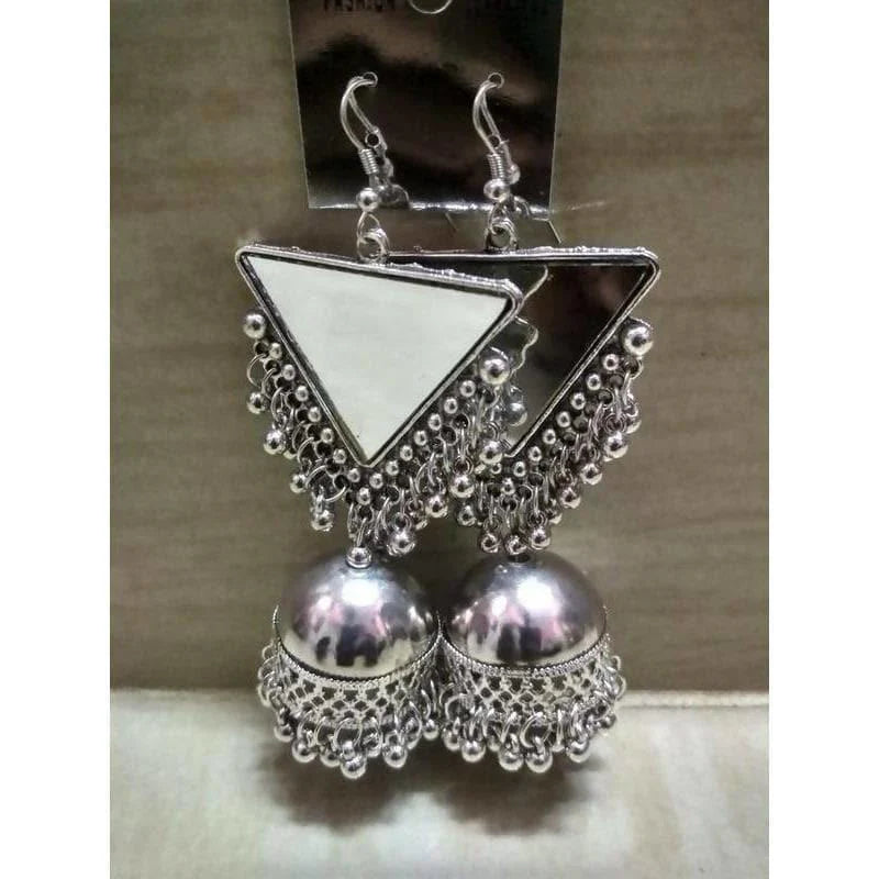 WOMENS SILVER PLEATED EARRINGS WITH MIRROR DESIGN THZ087