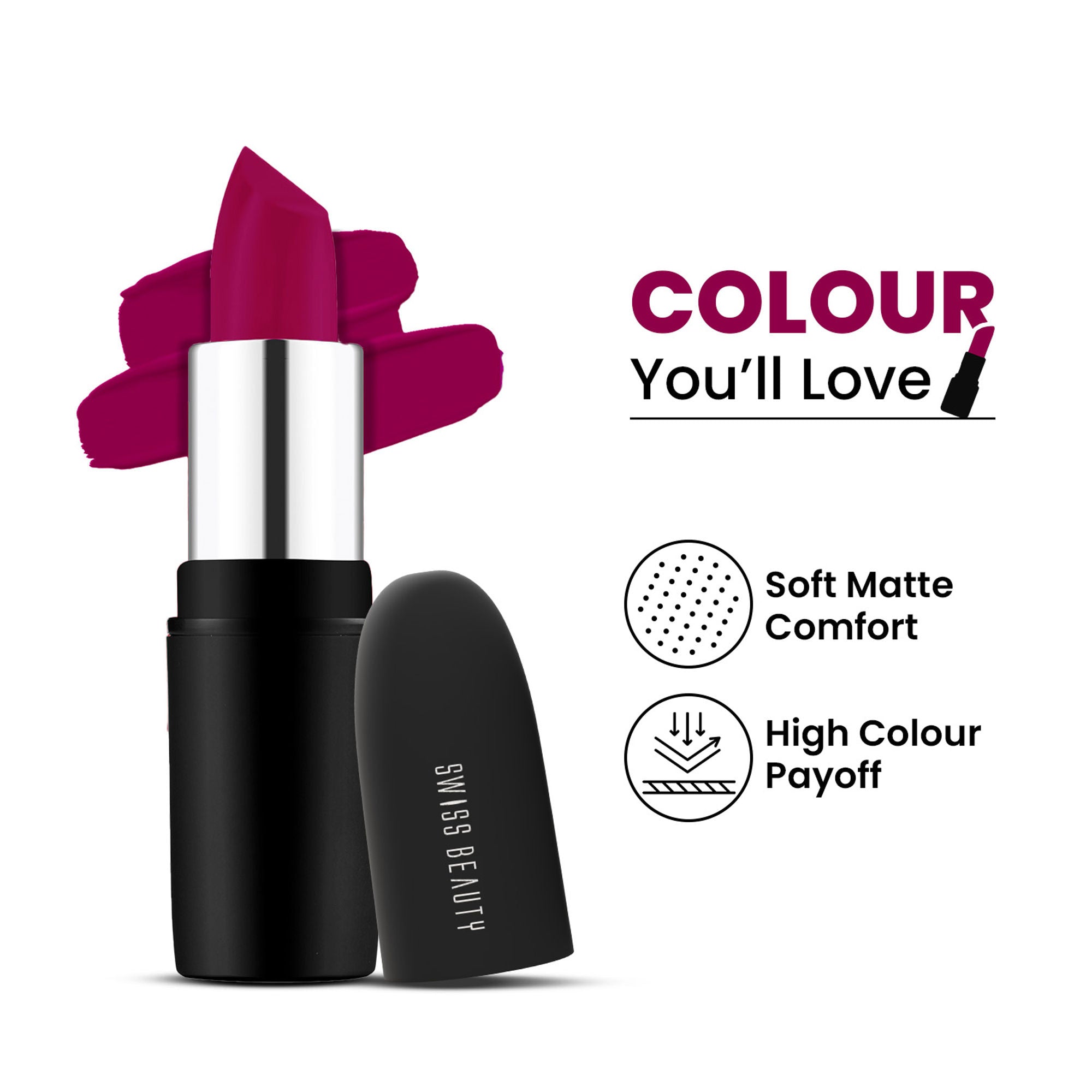 Swiss Beauty Pure Matte Lipstick , Non-Drying, Smooth Glide, Long Lasting - 228 Bold Wine