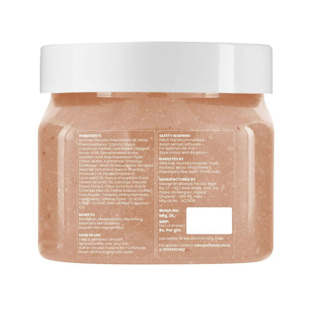 WildOak Iced Coffee Shea Butter Sugar Scrub | 300gm | With Ascorbic Acid, Vegan Collagen & Peptides | Tan Removal & Smooth Skin | Removes Dead Skin | Ultra Hydrating, Exfoliating & Moisturising Sugar Body Scrub