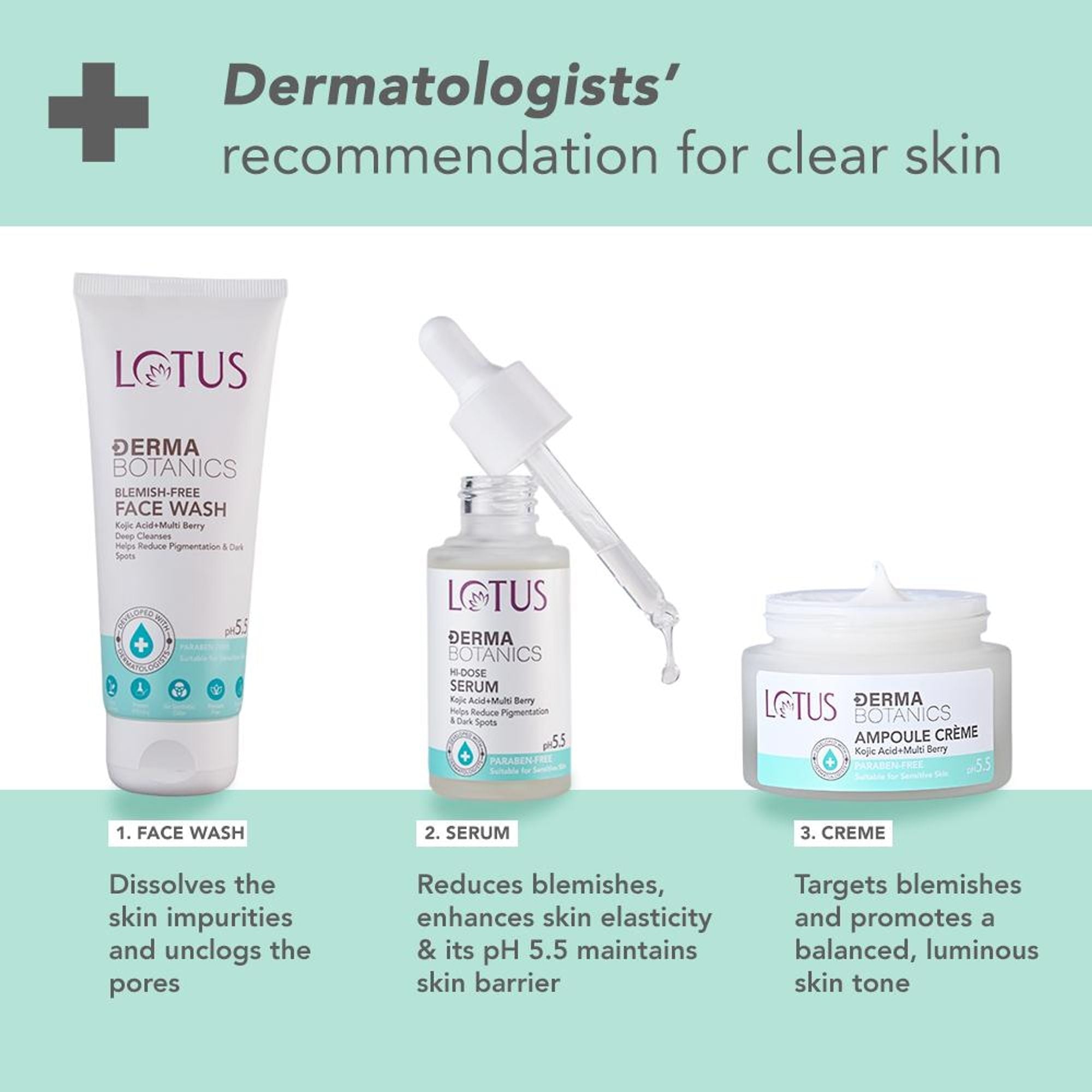 Lotus DermaBotanics Kojic Acid + Multi Berry Ampoule Crème, pH5.5, For Sensitive Skin