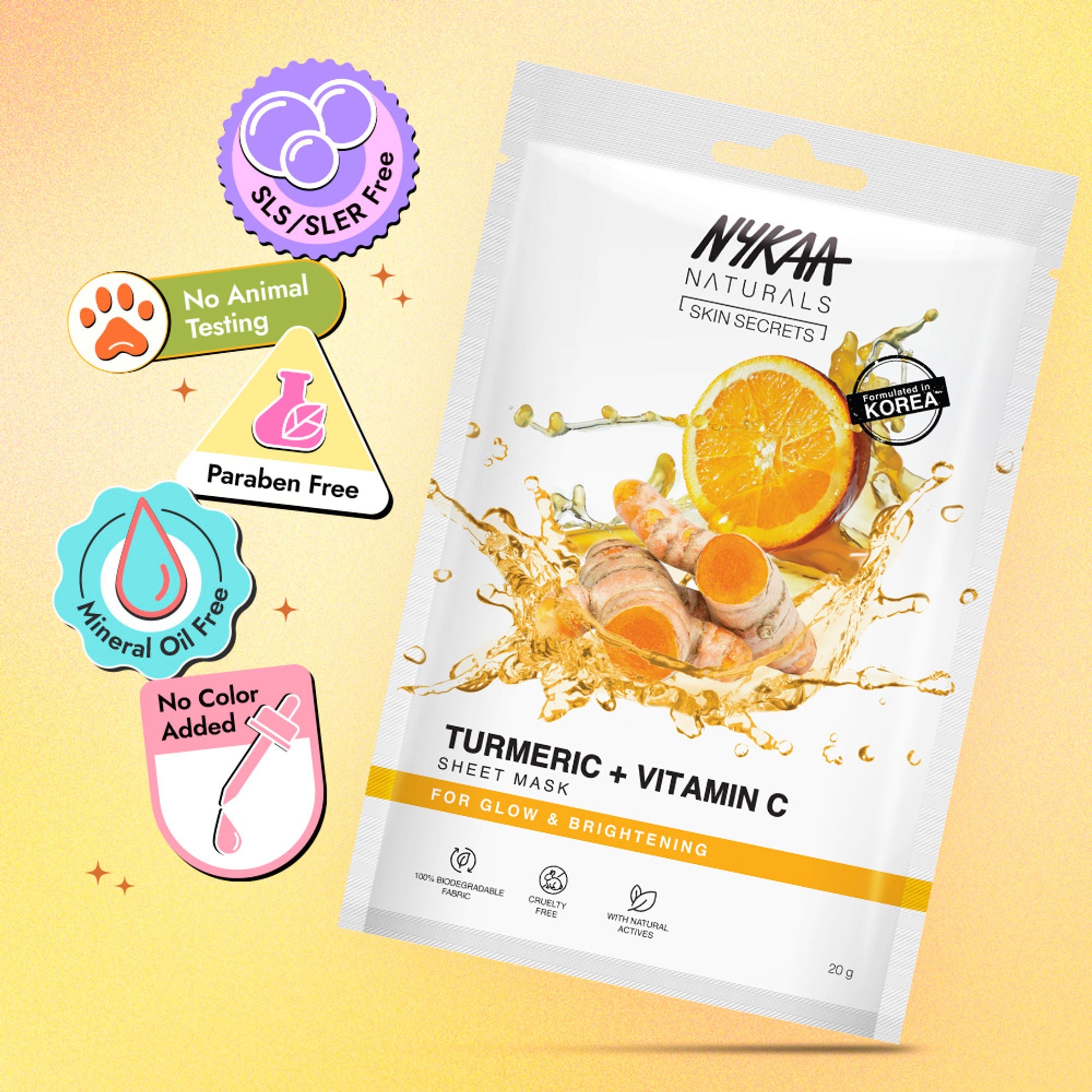 Nykaa Naturals Korean Sheet Mask With Turmeric & Vitamin C For Glow & Brightening