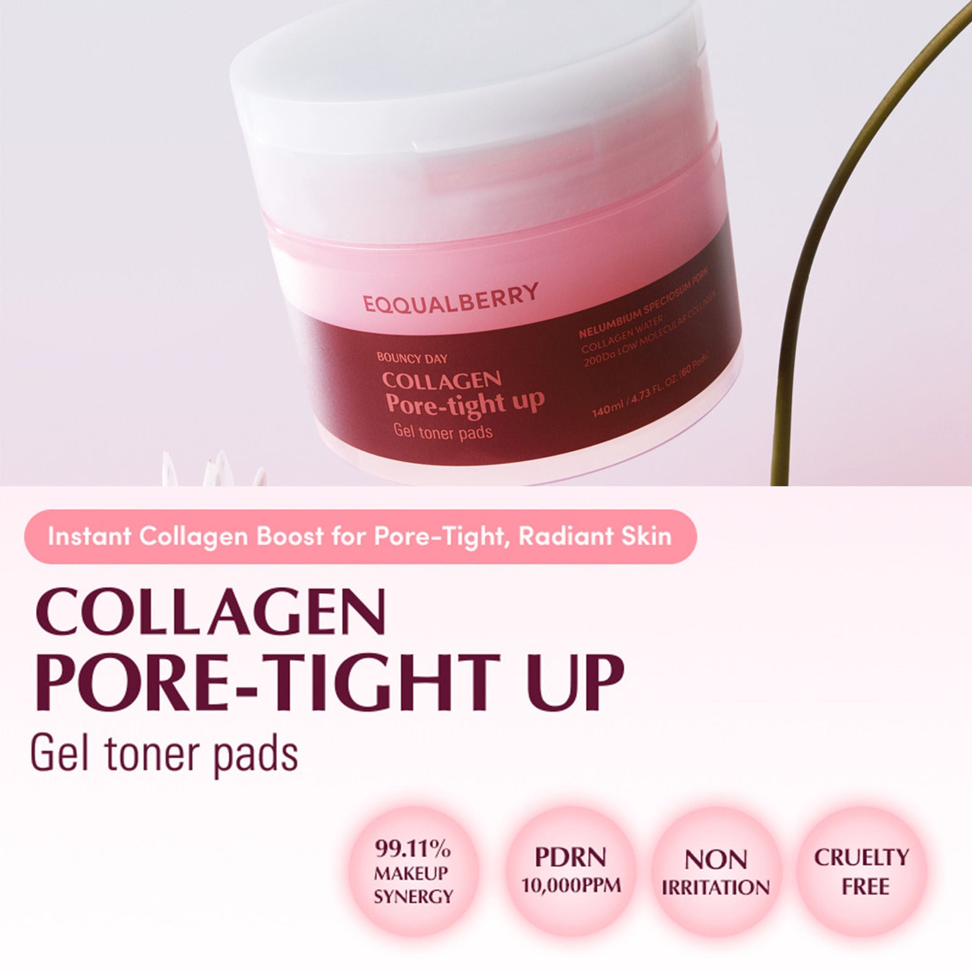 Eqqualberry Collagen Pore Tight-Up Gel Toner Pads – Hydrates & Refines Pores