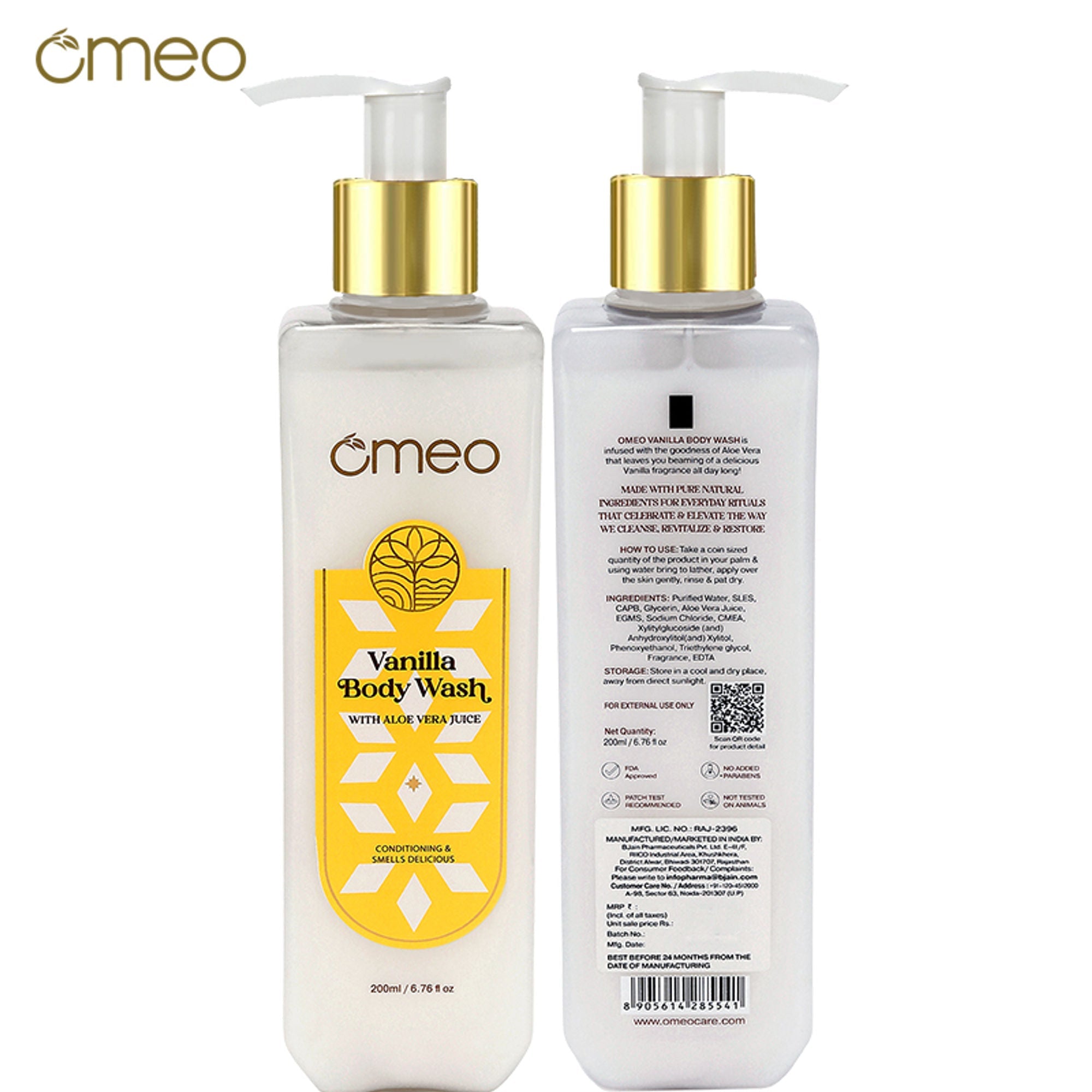Omeo Vanilla Body Wash - Gentle Cleansing, Soft Nourshing Body Wash