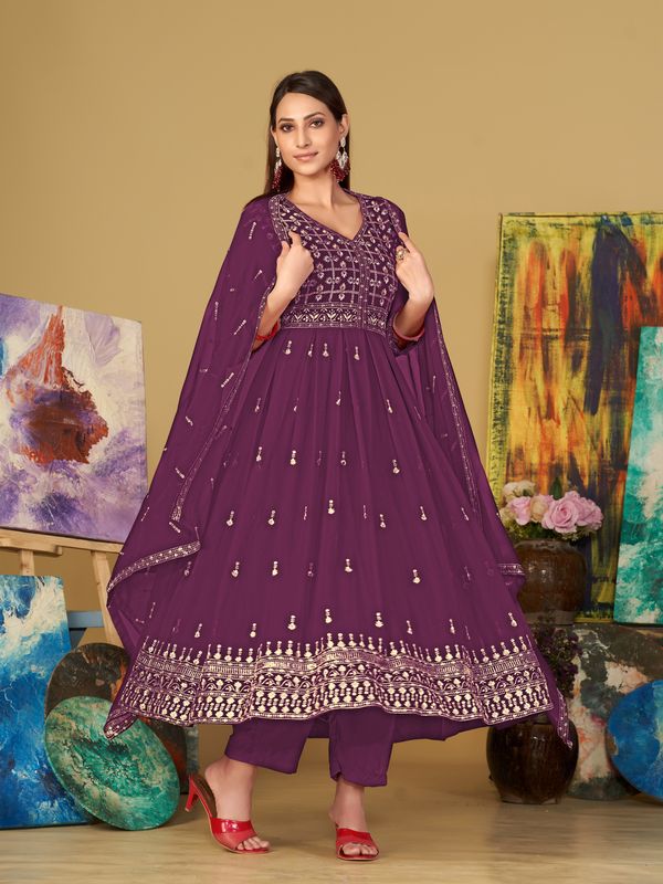 Aastha Purple with Net top fabric Santoon Net Bottom fabric