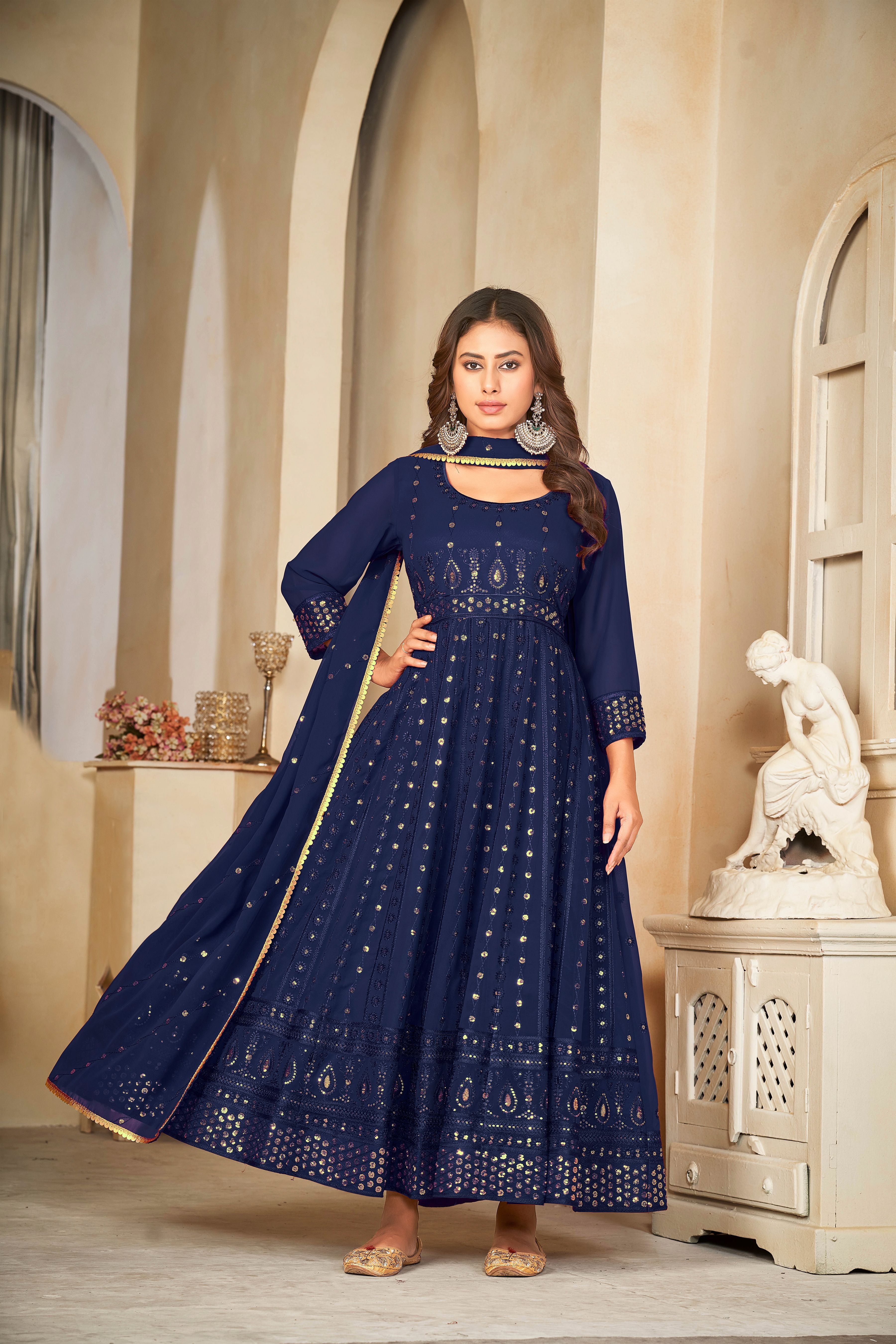 Aastha Blue Dupatta with Net top fabric Georgette Crepe Bottom fabric