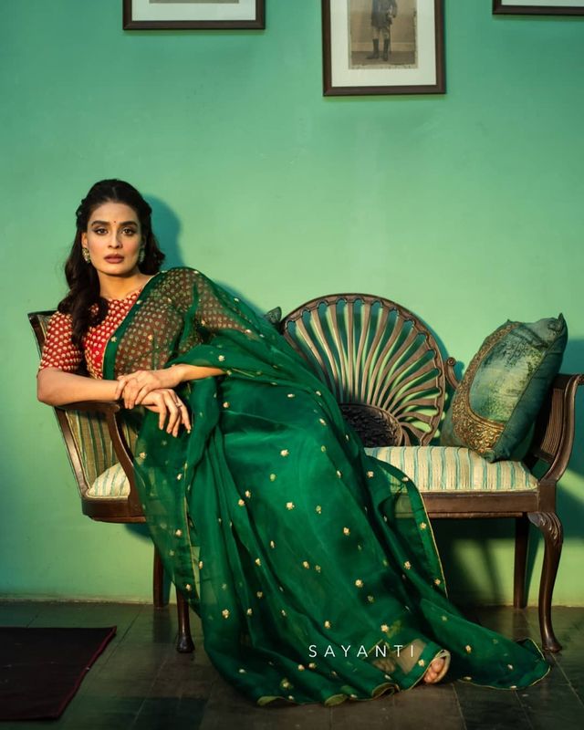 Aastha Green Soft Organza Beautiful Sequance Embroidery Work